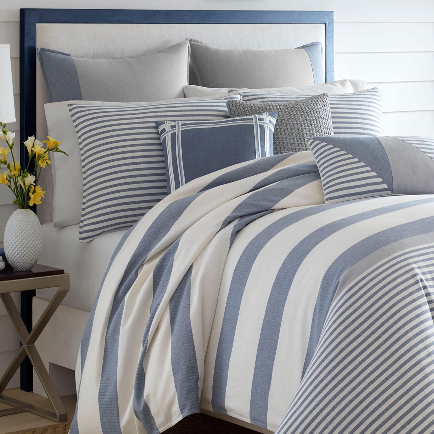 Twin Blue and White Cotton Nautical Duvet Cover Set