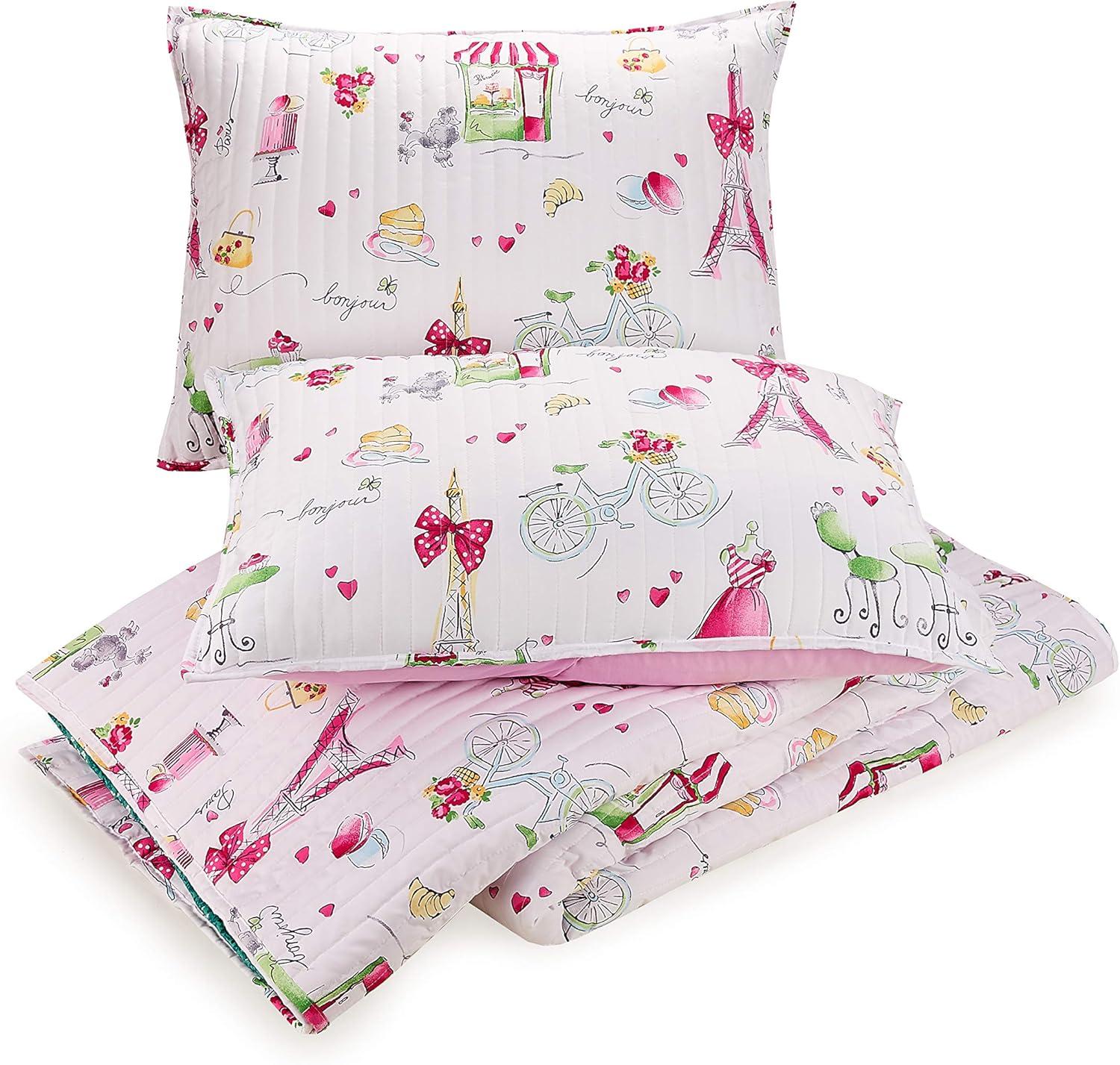 Pretty in Paris Reversible Pink Quilt Set