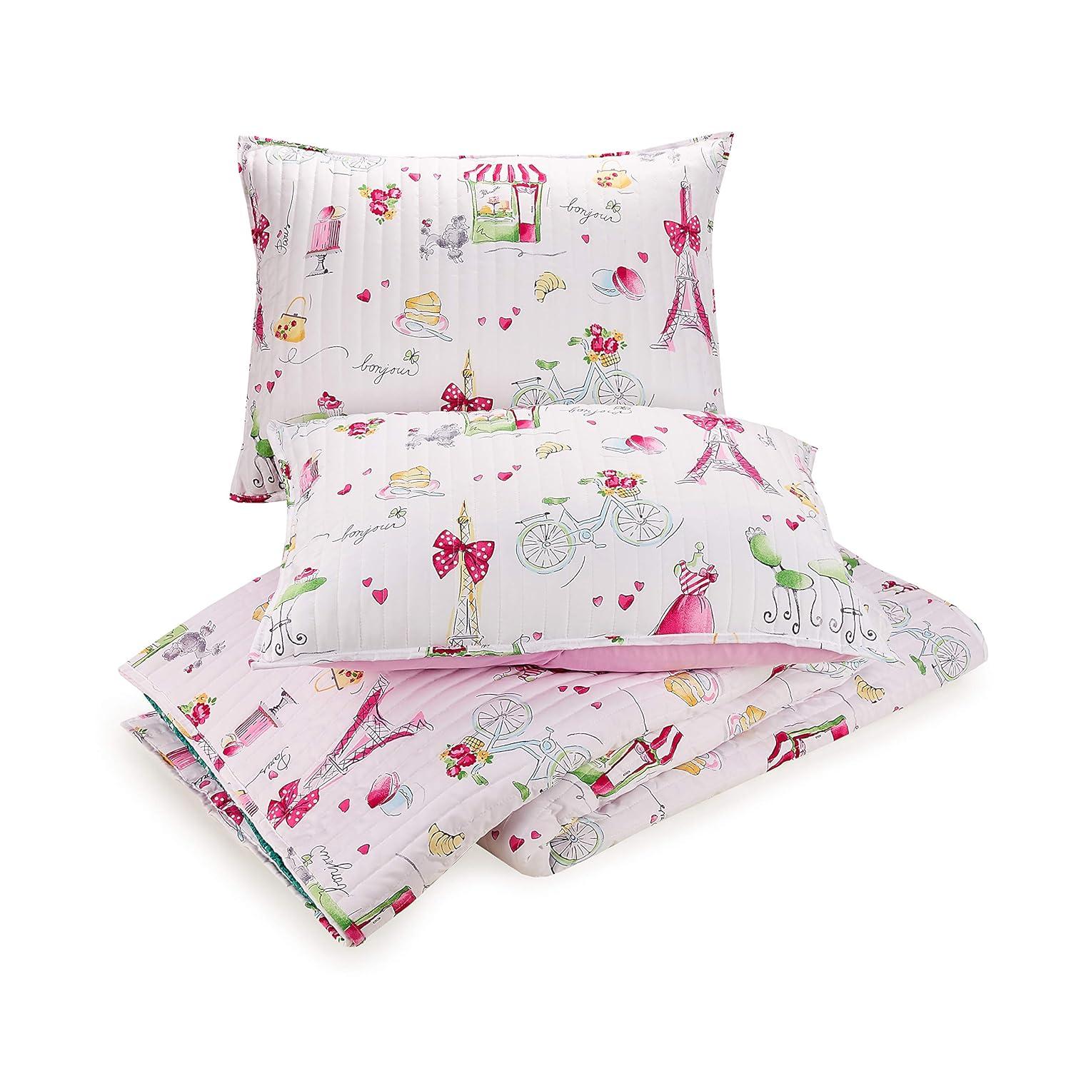 Urban Playground Pretty in Paris Reversible Pink Quilt Set