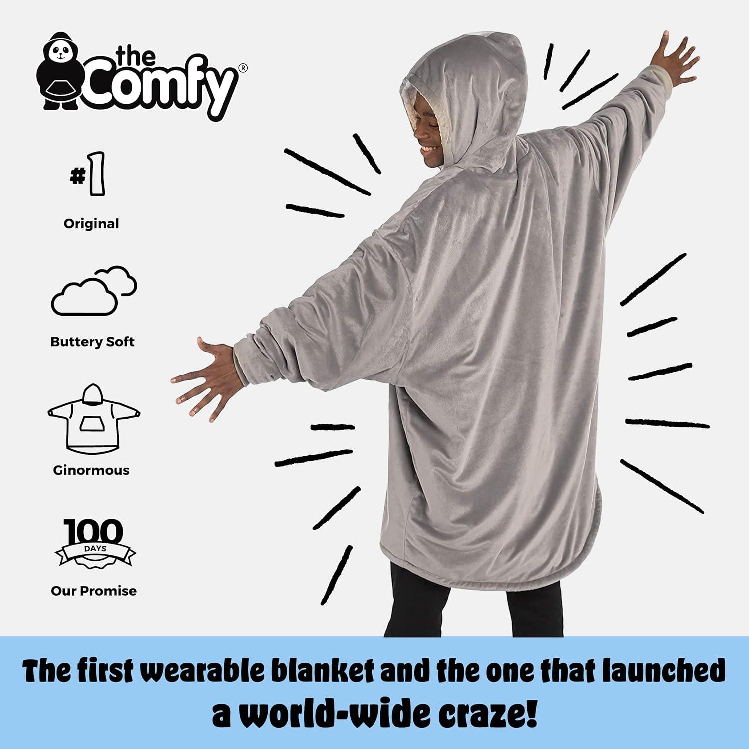 THE COMFY Original Oversized Microfiber & Sherpa Wearable Blanket, Seen On Shark Tank, One Size Fits All, Unisex, Gray