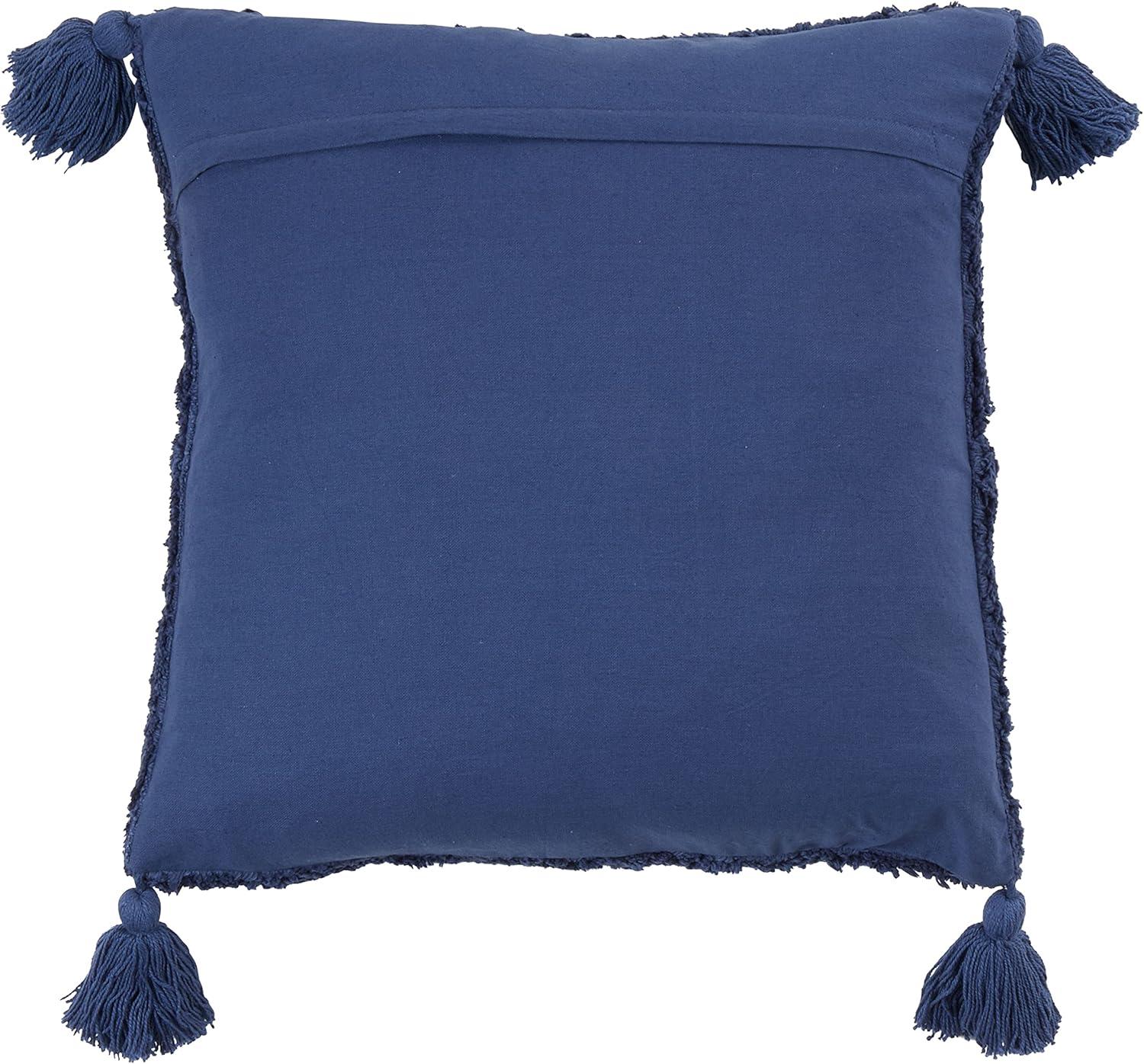 Navy Blue Cotton Tufted Diamond Tassel Pillow Cover