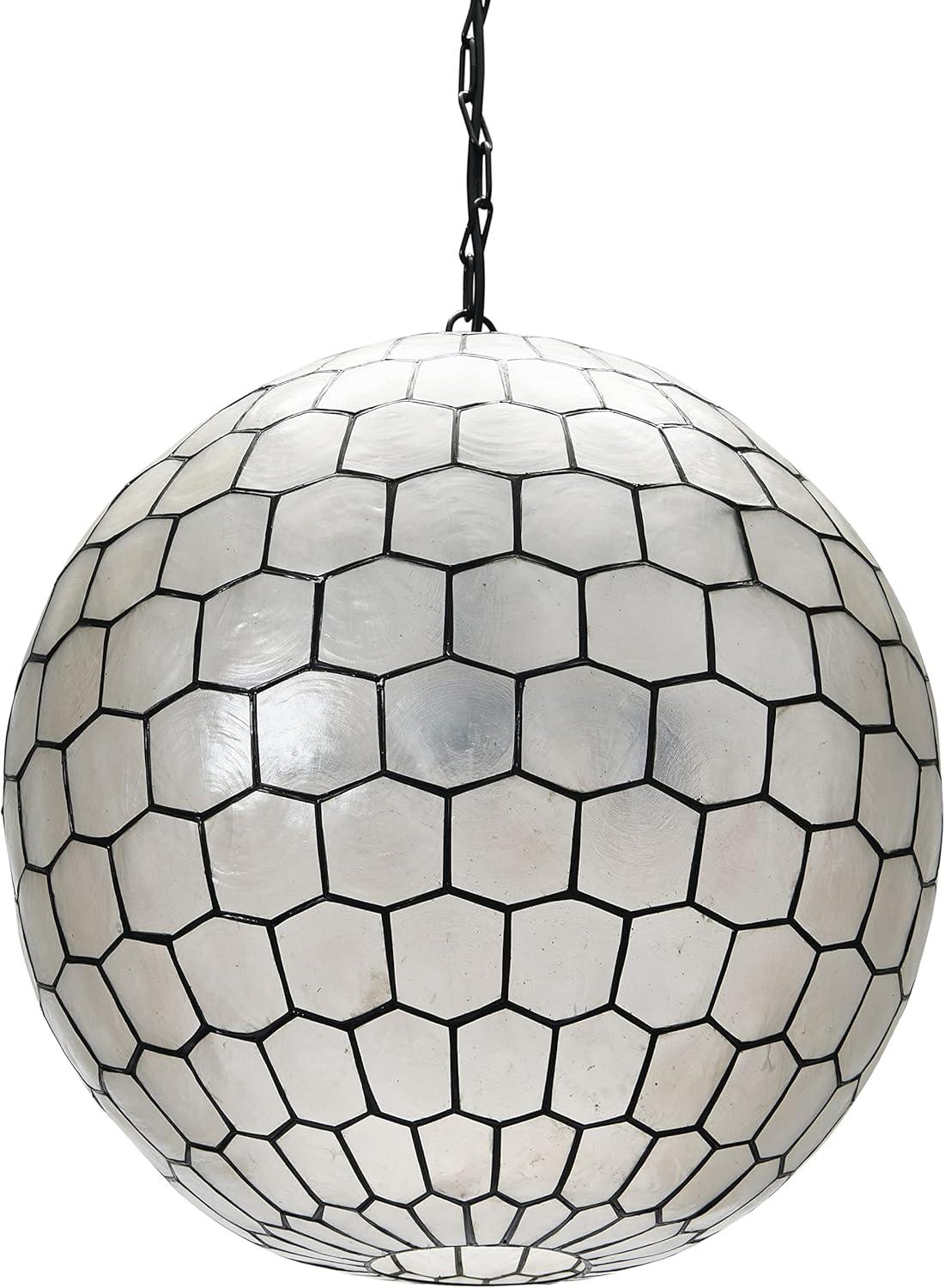 Storied Home Capiz Honeycomb Globe Pendant Light Capiz White Seashells