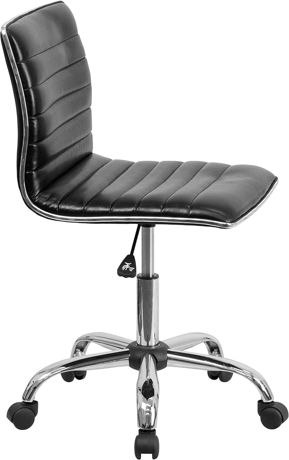 Alan Low Back Armless Black Vinyl Swivel Task Chair with Chrome Base