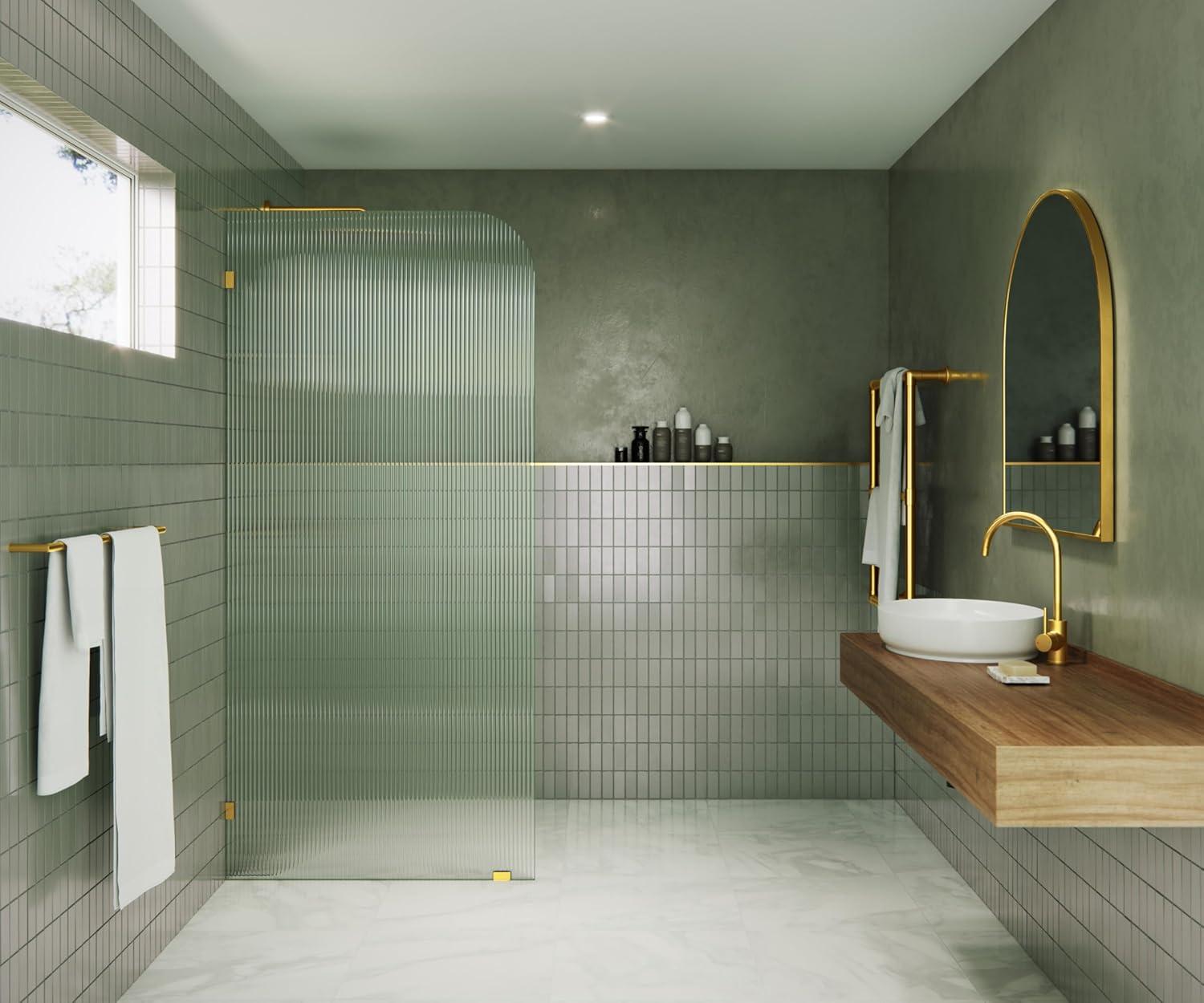Glass Warehouse  36" x 78" Frameless Shower Door - Single Fixed Panel Fluted Frosted Radius Matte Black 36 Inch - Left Matte