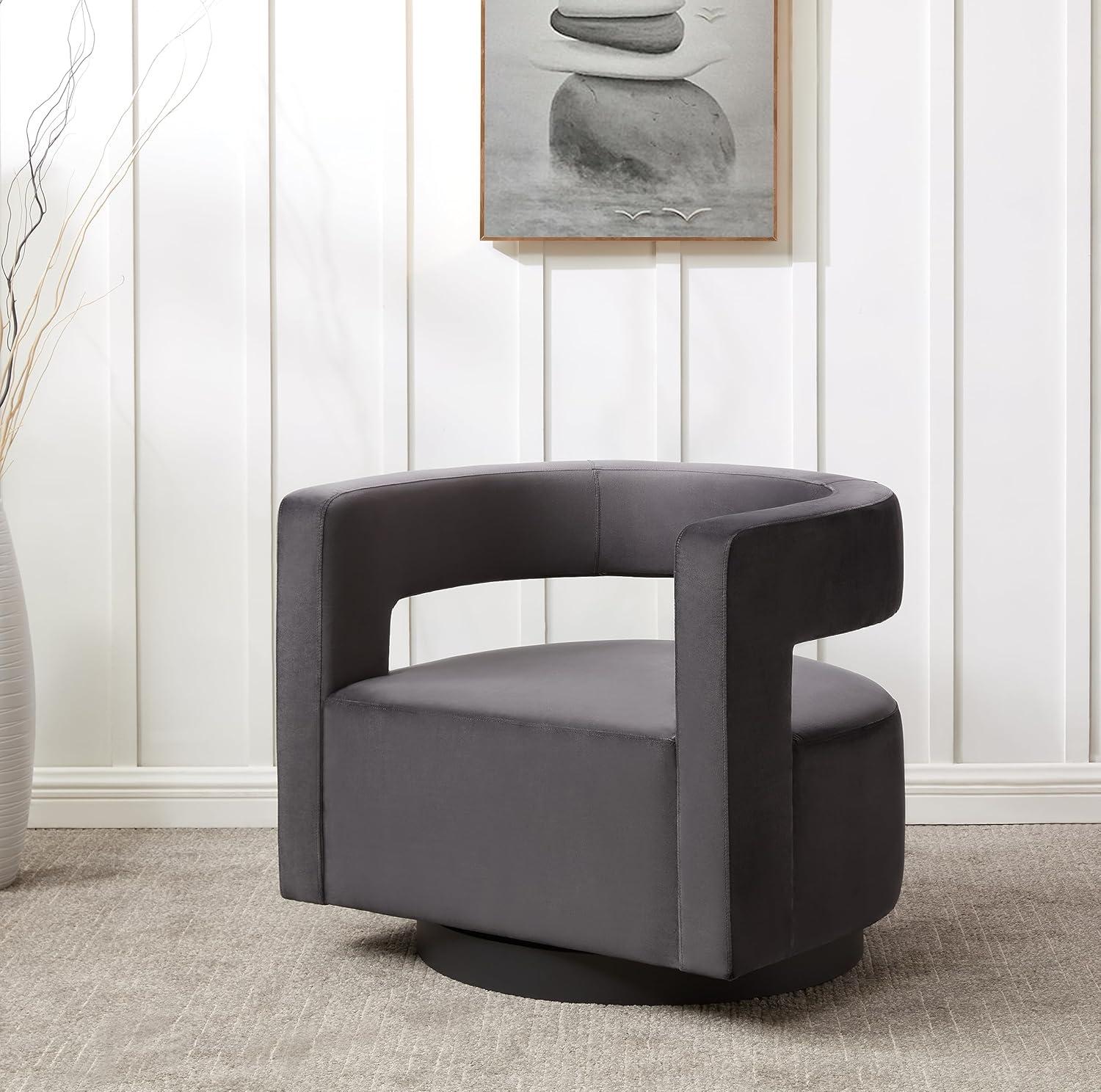 Edgar Velvet Swivel Chair - SFV4764 - Dark Grey/Black - Safavieh Couture