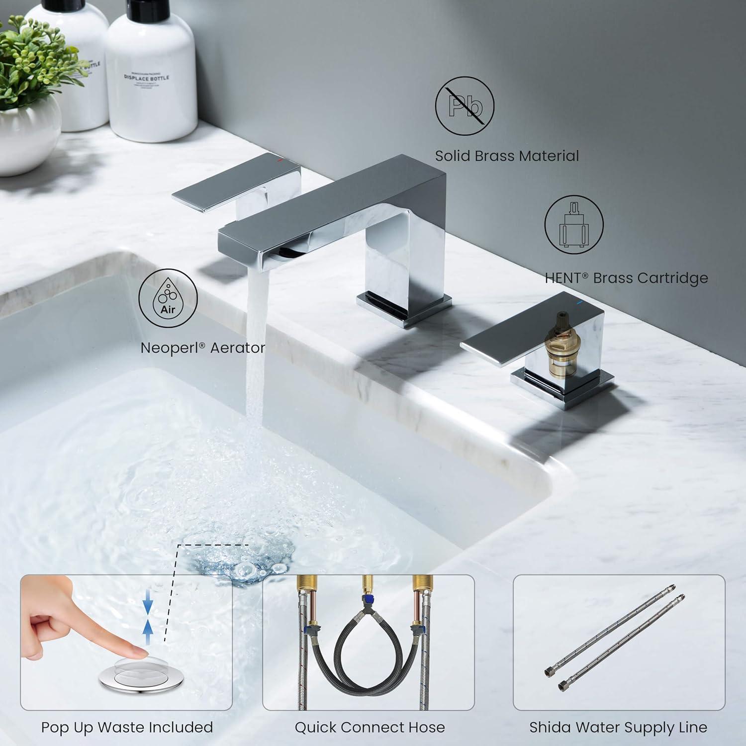 Cube Widespread Faucet 2-handle Bathroom Faucet with Drain Assembly
