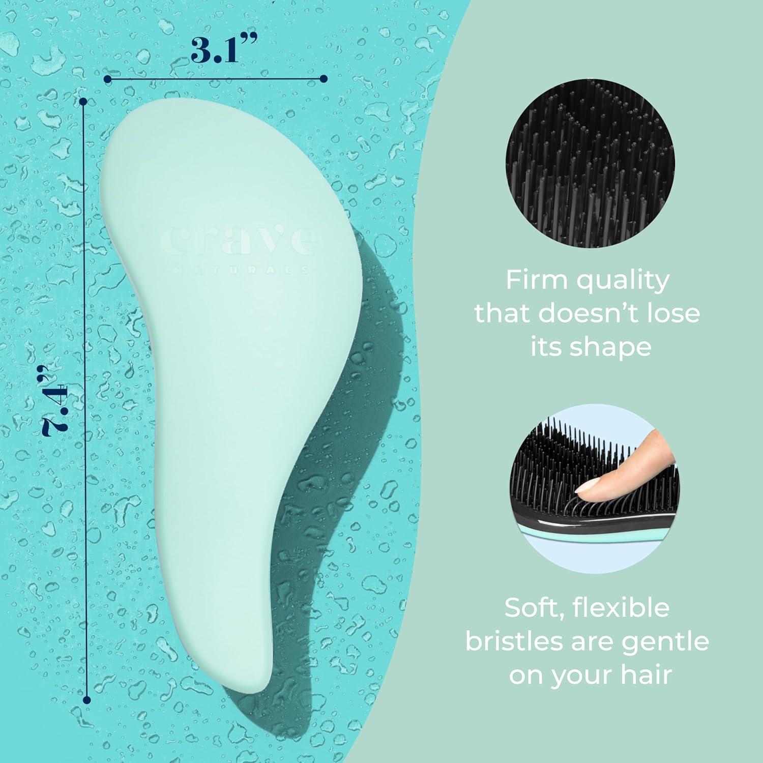 Glide Thru Detangling Brush by Crave Naturals - Tangle-Free Hairbrush for Curly and Straight Hair - Gentle Detangler for Kids, Teens, and Adults - Wet and Dry Hair Care - Travel-Friendly, Turquoise