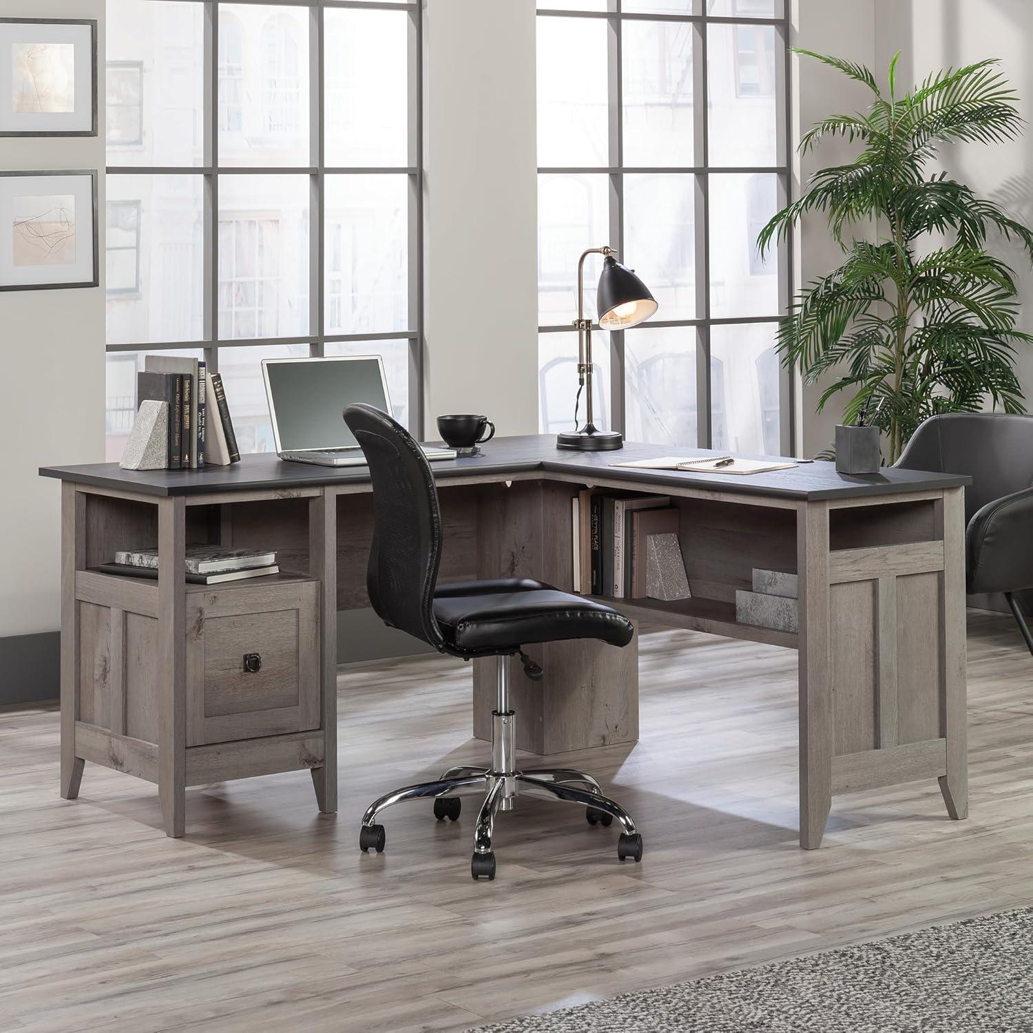 Sauder August Hill L-Shaped Computer Desk, Mystic Oak Finish