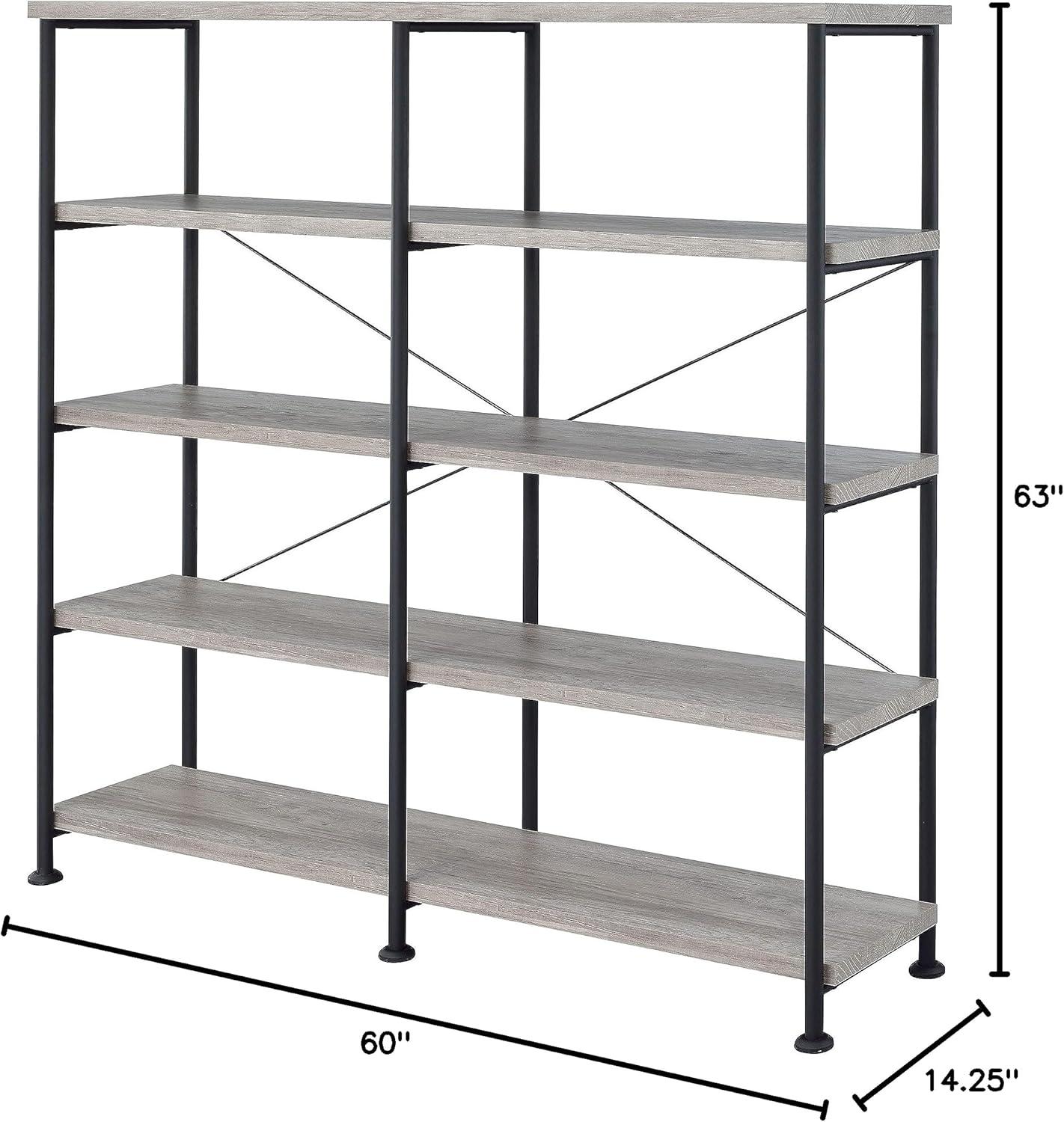 63" Analiese Double Bookcase with 4 Open Shelves in Gray Driftwood - Coaster