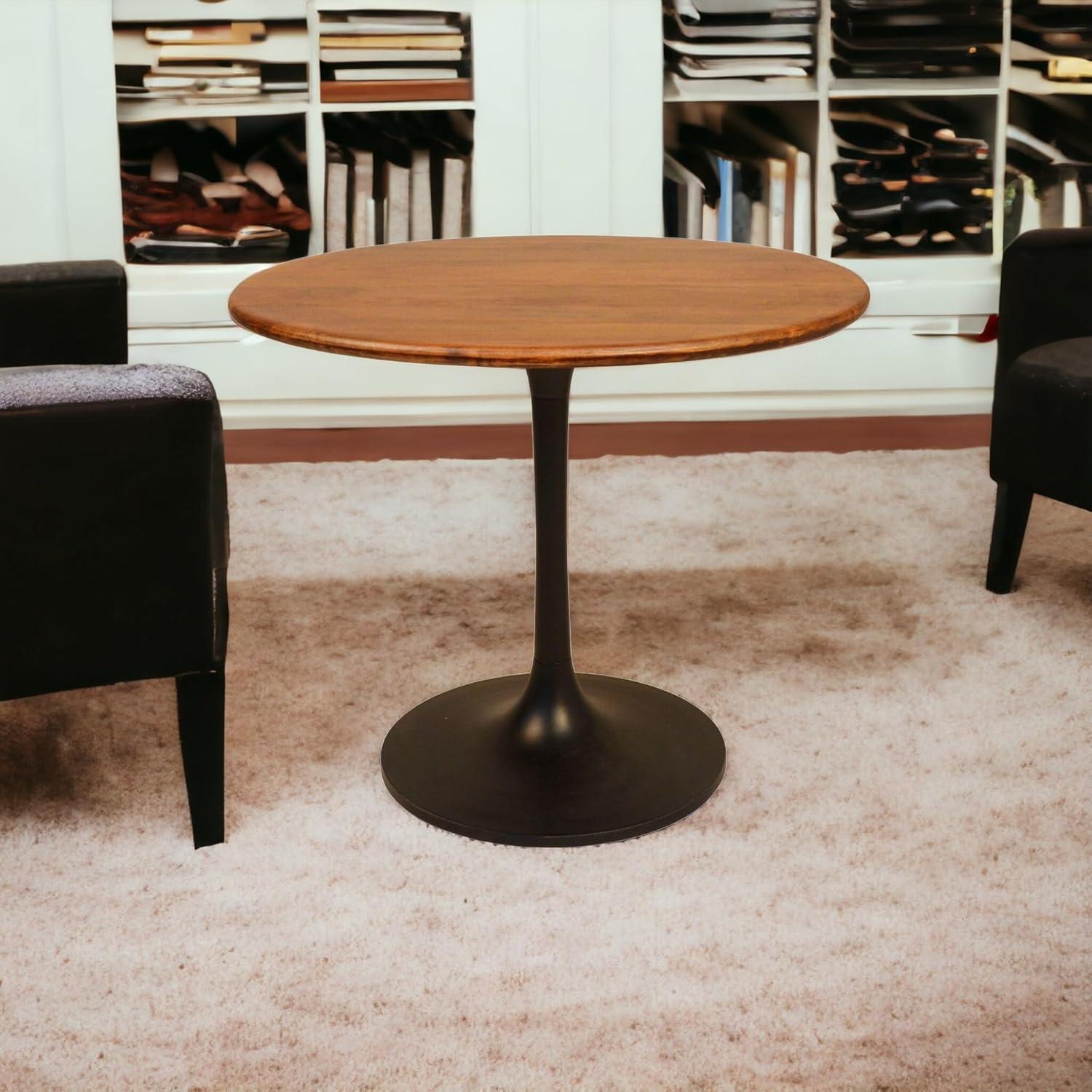 Carolina Living 30" Somerset Wood Top Round Dining Table Black: Mango Wood, Pedestal Base