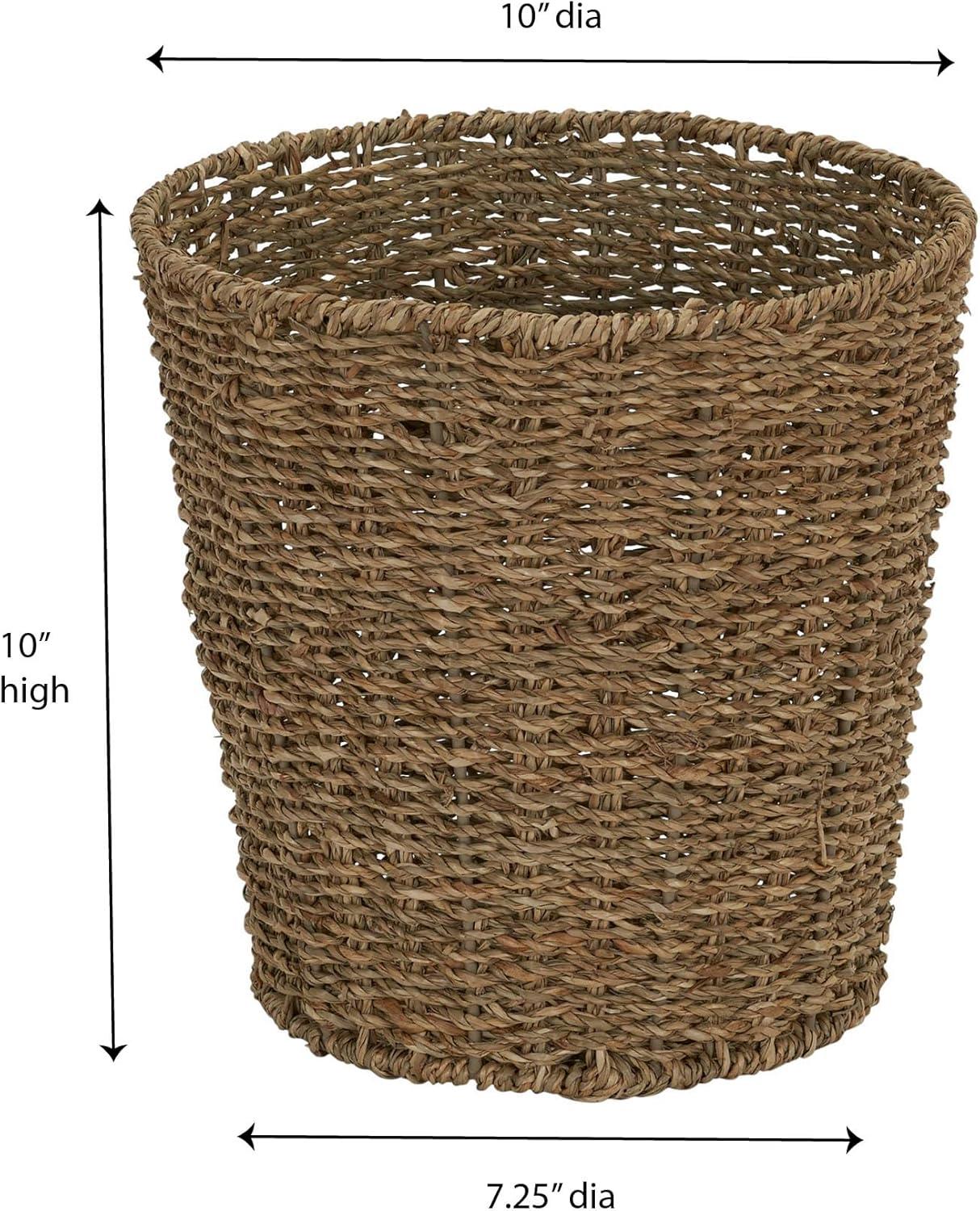 Natural Seagrass Wicker Waste Basket with Metal Frame