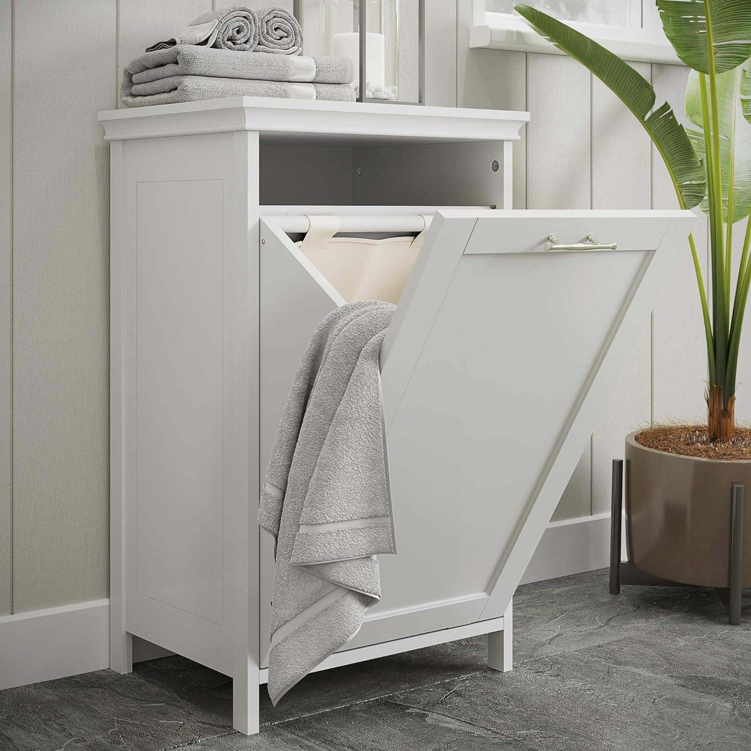 RiverRidge Somerset Tilt-Out Laundry Hamper Cabinet with Removable Cloth Storage Bag - White