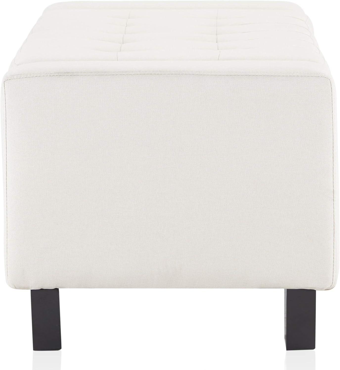 BELLEZE 50" Storage Ottoman Bench Linen Rectangular Tufted Large, Beige
