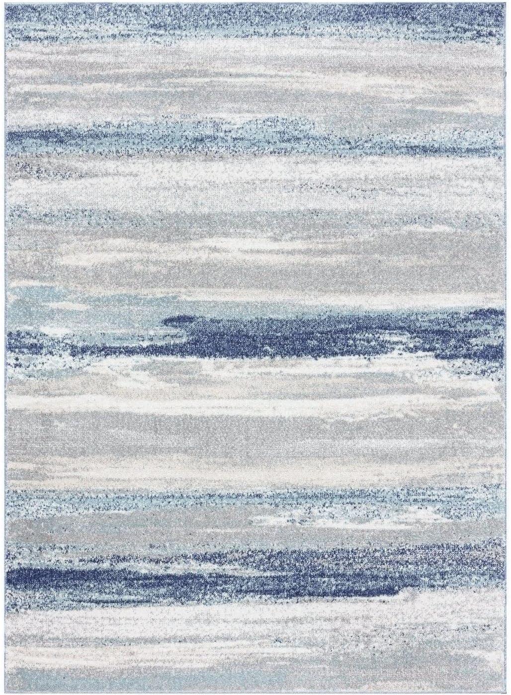 Abstract Blue Visions 5' x 7' Easy-Care Synthetic Area Rug