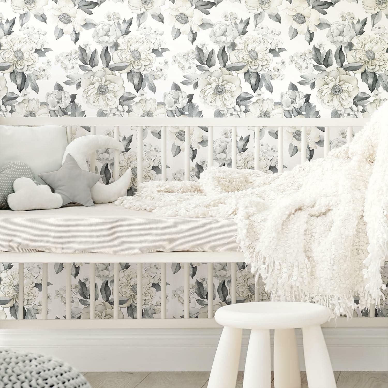 Gray and Taupe Floral Peel & Stick Wallpaper Roll