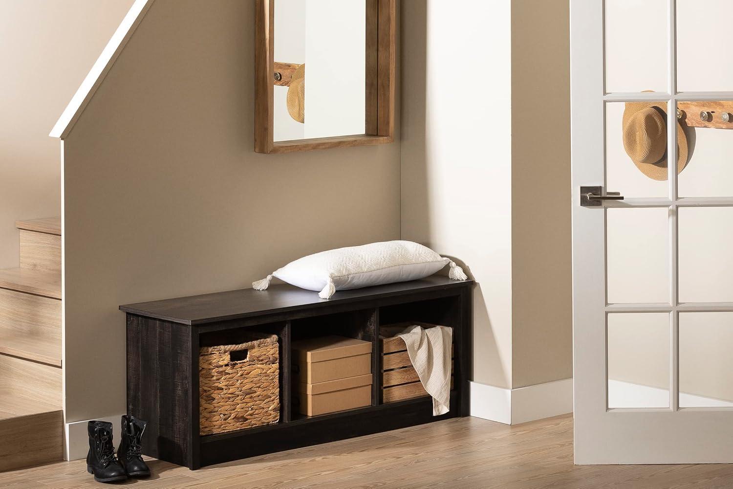 Contemporary Rubbed Black Mudroom Bench with Open Storage