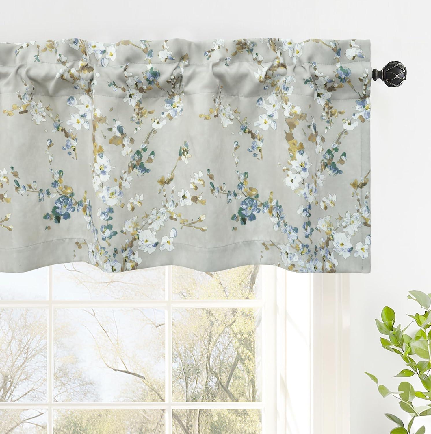 Hutchcraft Floral Tailored 50'' W Window Valance in Blue/Gray