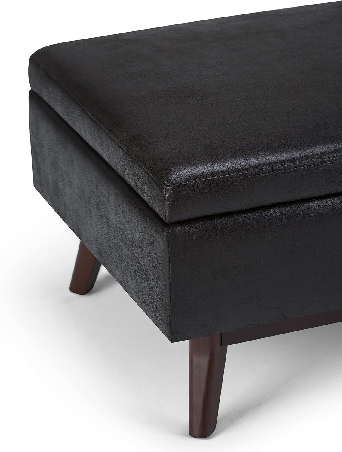 Simpli Home Owen Faux Leather Storage Coffee Table Ottoman in Distressed Black