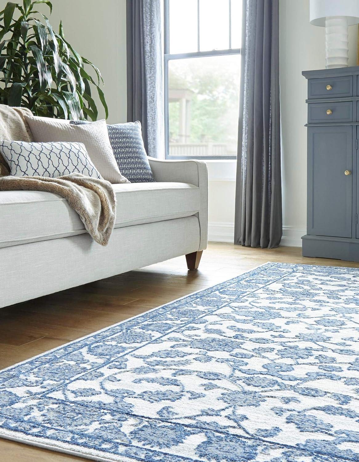 Unique Loom Boston Collection Area Rug - Floral (3' 3" x 5' 3" Rectangle White Blue/Gray)