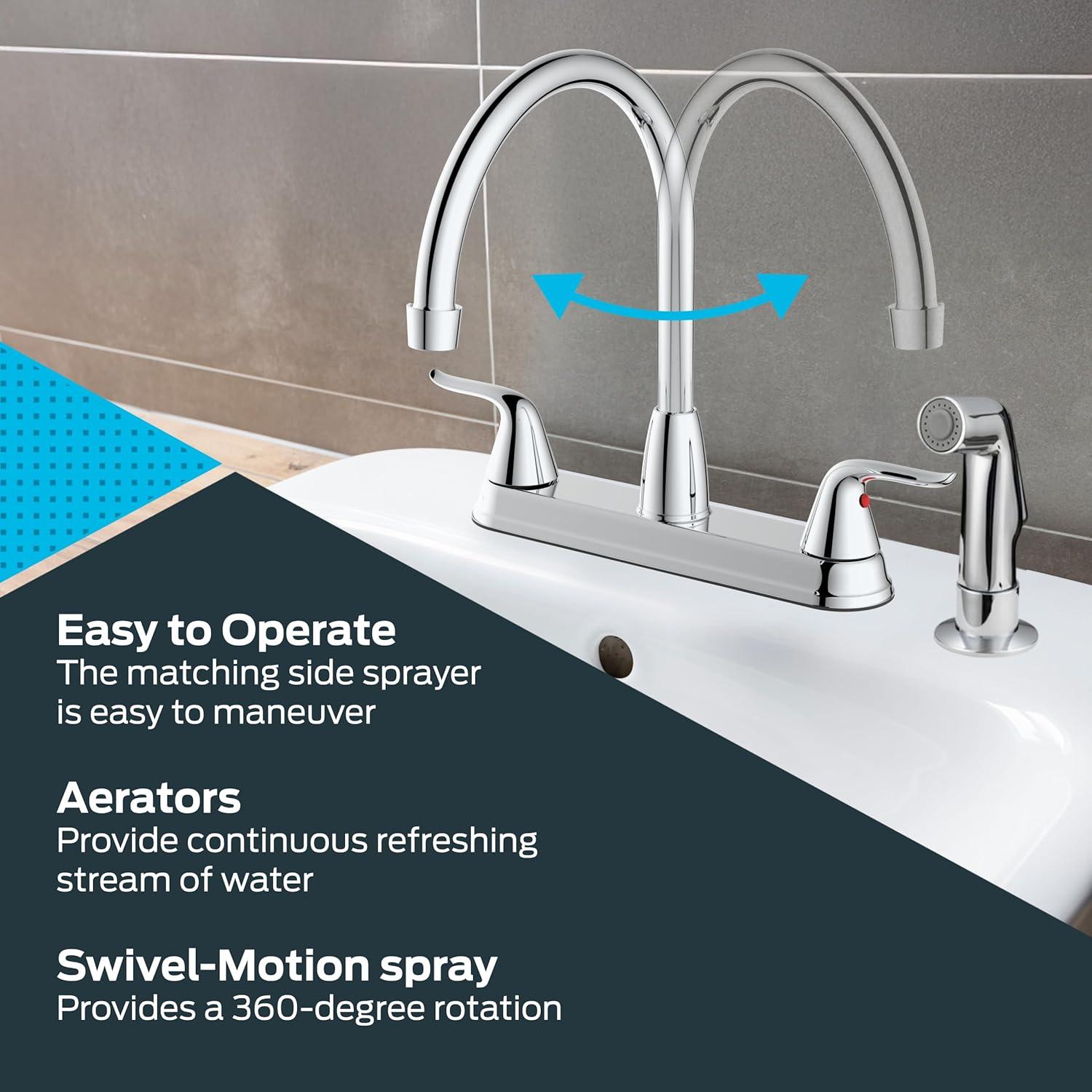 EZ-FLO 10201 High Arc Swivel Spout Kitchen Faucet, Two-Handle, Chrome