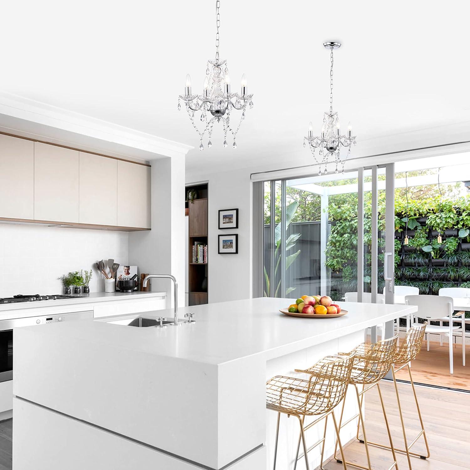 LaLuLa Chrome Chandelier Modern Mini Acrylic Crystal Chandelier Lighting 4 Light Candle Style Chandeliers for Dining Room