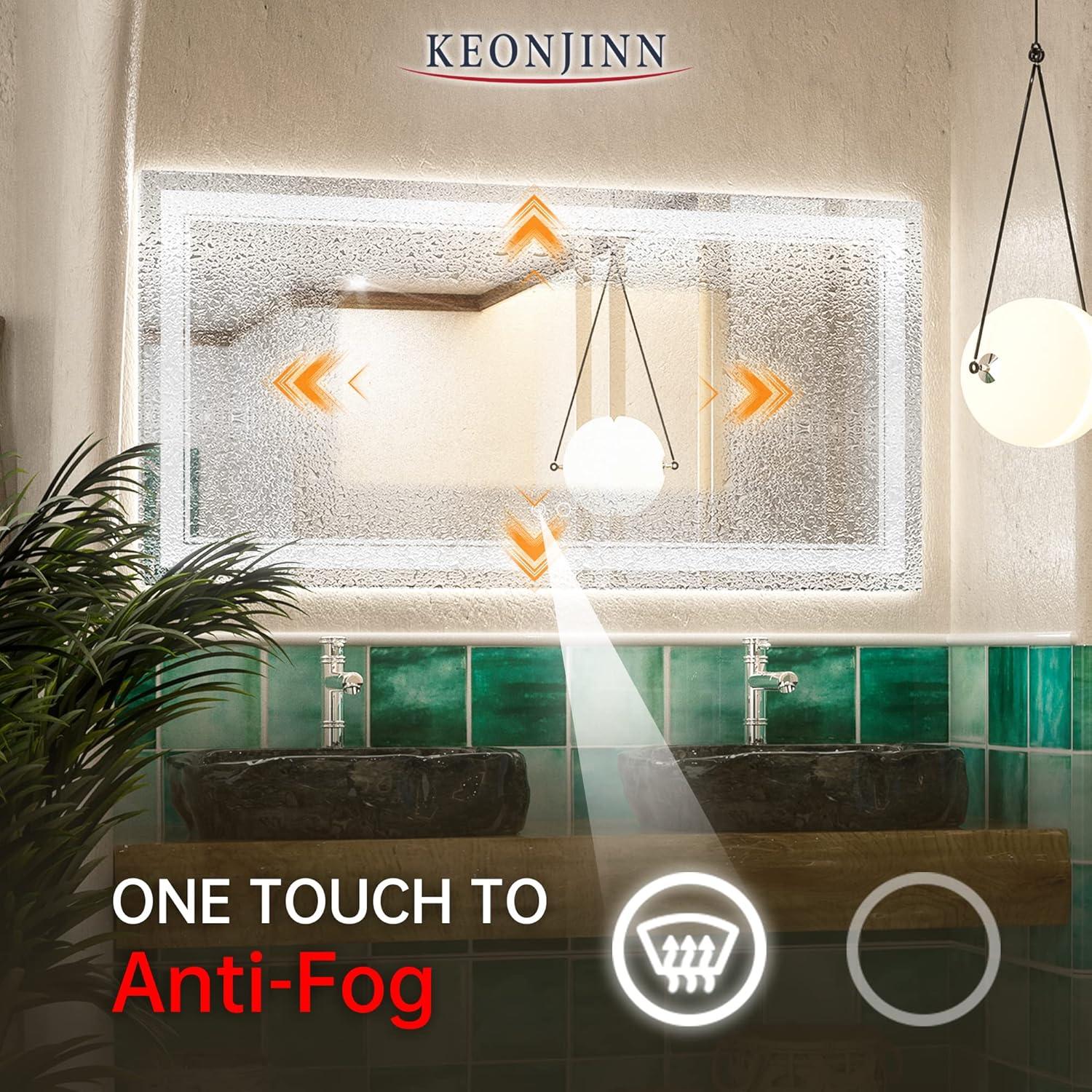 Modern Rectangular Silver Glass Lighted Bathroom Vanity Mirror