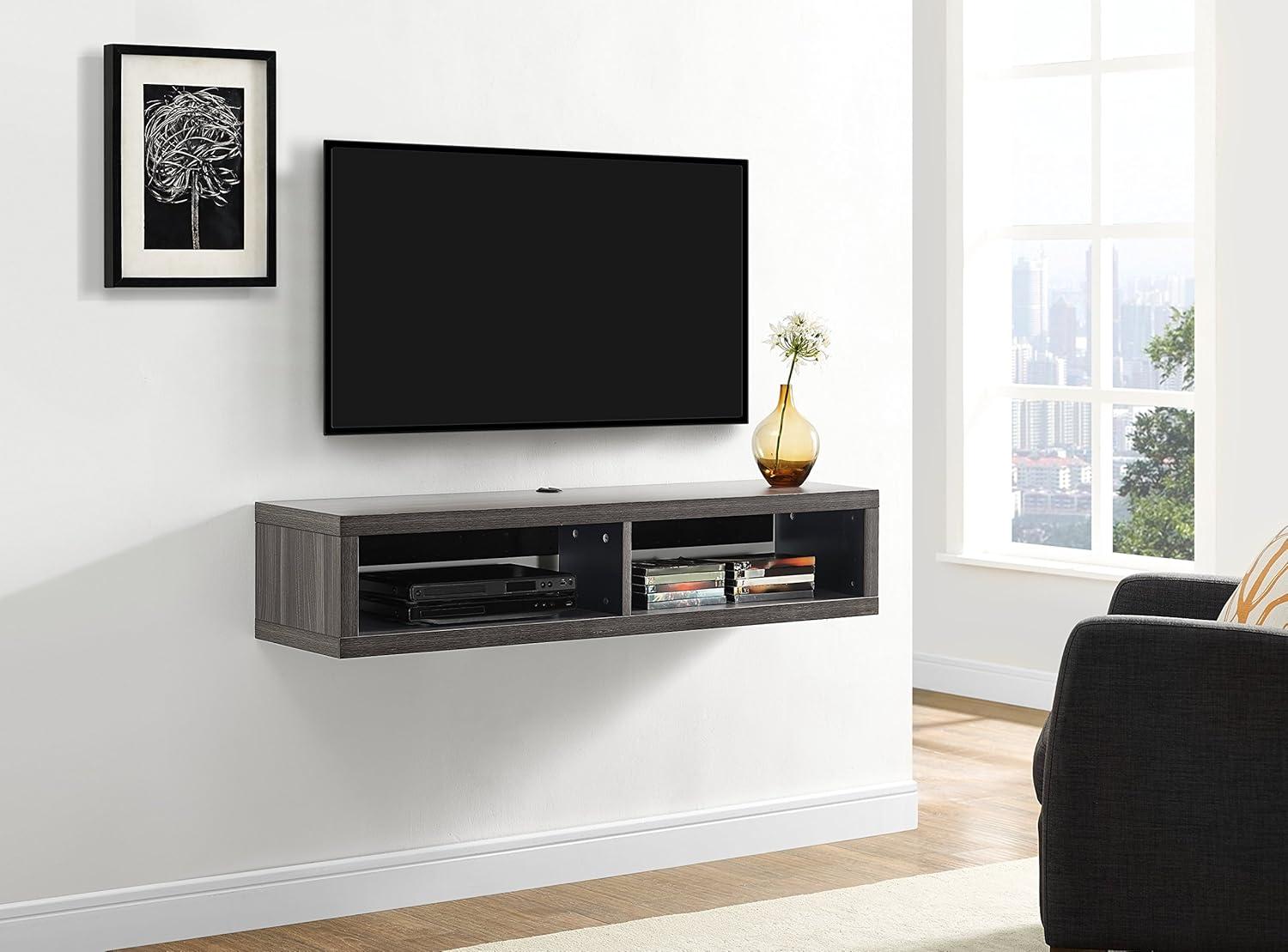 Wall Mounted Wood TV Console Entertainment Center Wall Decor 48-inch Gray