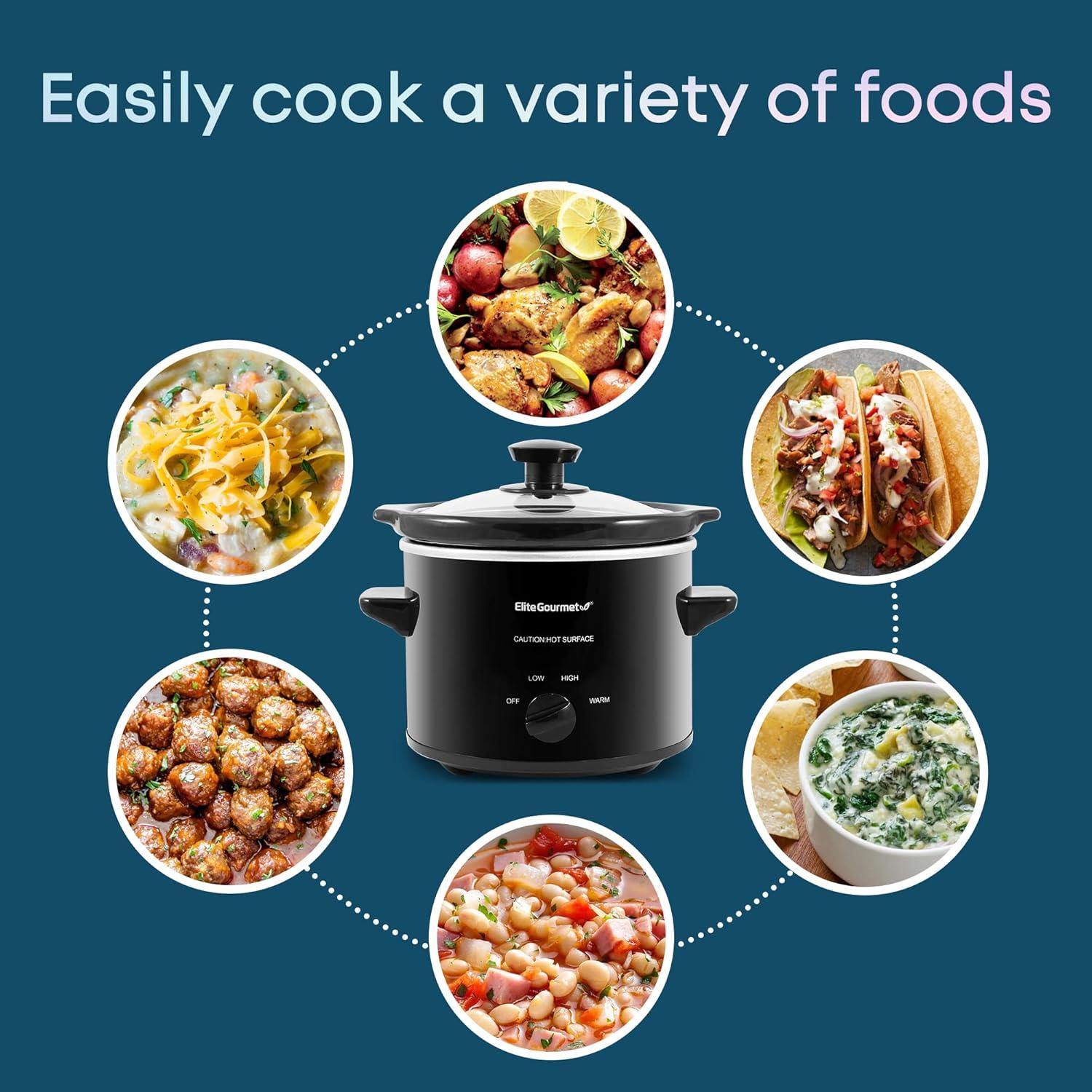 Elite Gourmet Black 2-Quart Ceramic Slow Cooker