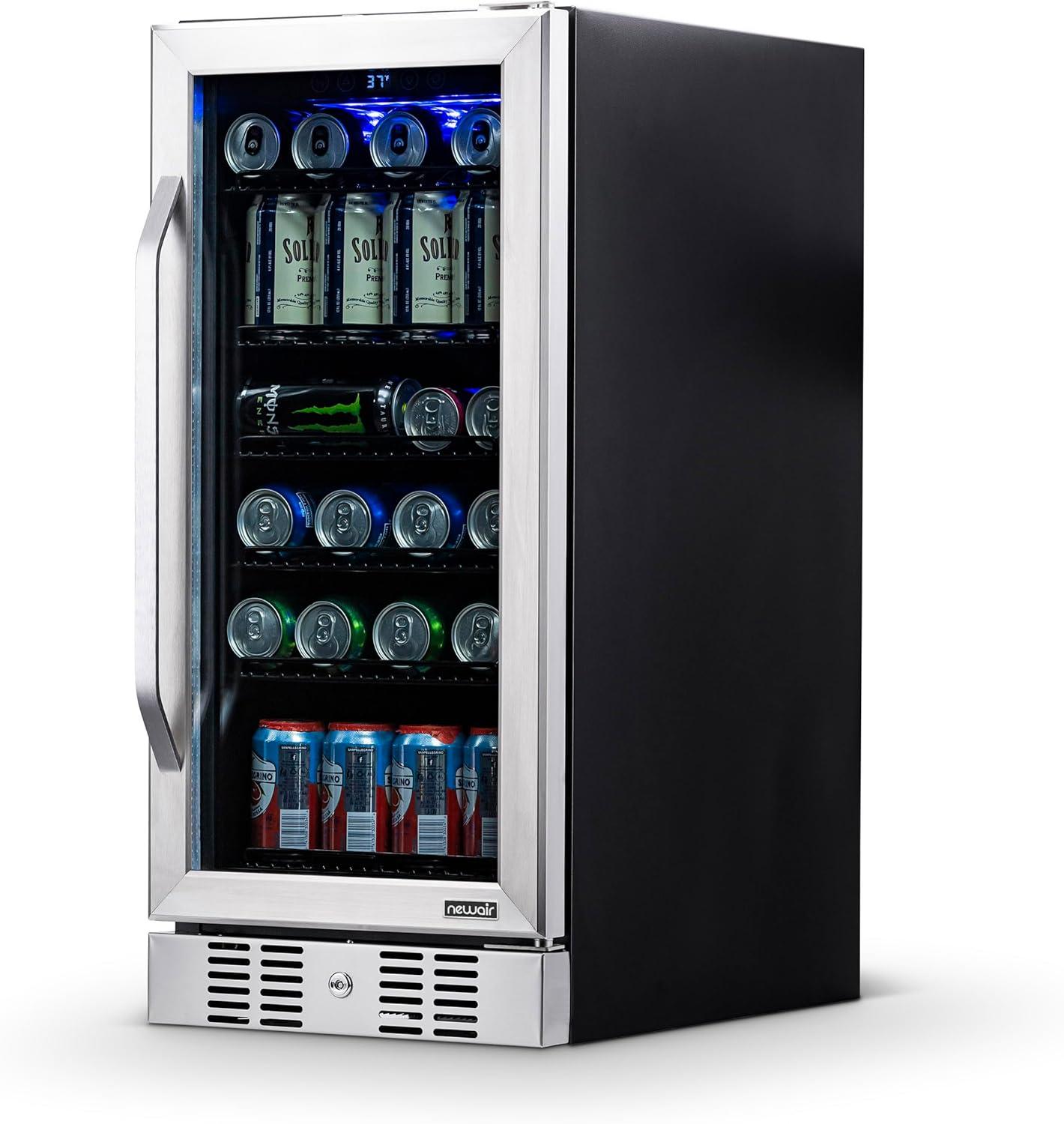 Newair 15" Built-in 96 Can Beverage Fridge in Stainless Steel with Precision Temperature Controls