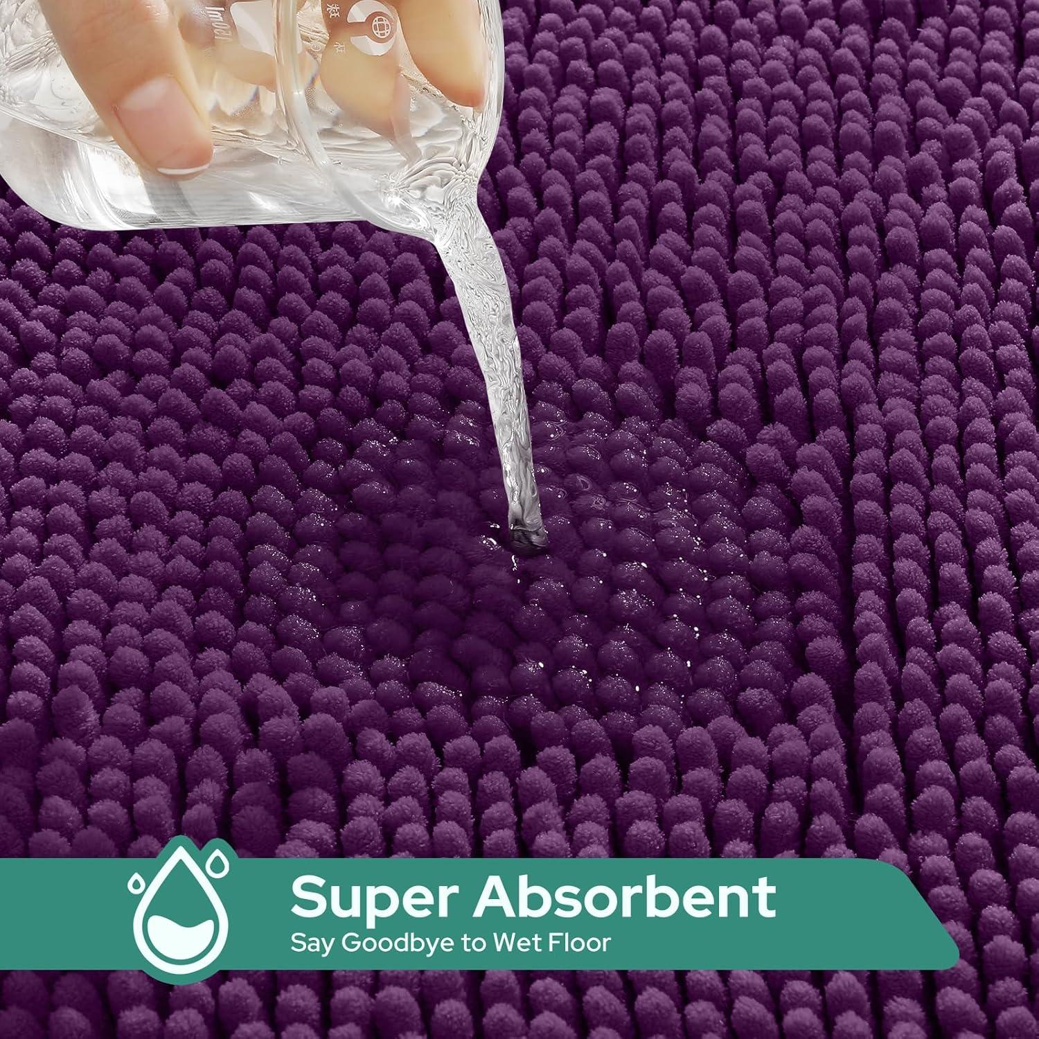 HOMEIDEAS 3 Pieces Dark Purple Bathroom Rugs Set, Ultra Soft Non Slip Bath Rug and Absorbent Chenille Bath Mat, Includes U-Shaped Contour Rug, Bath Mat and Toilet Lid Cover, Perfect for Bathroom Floor