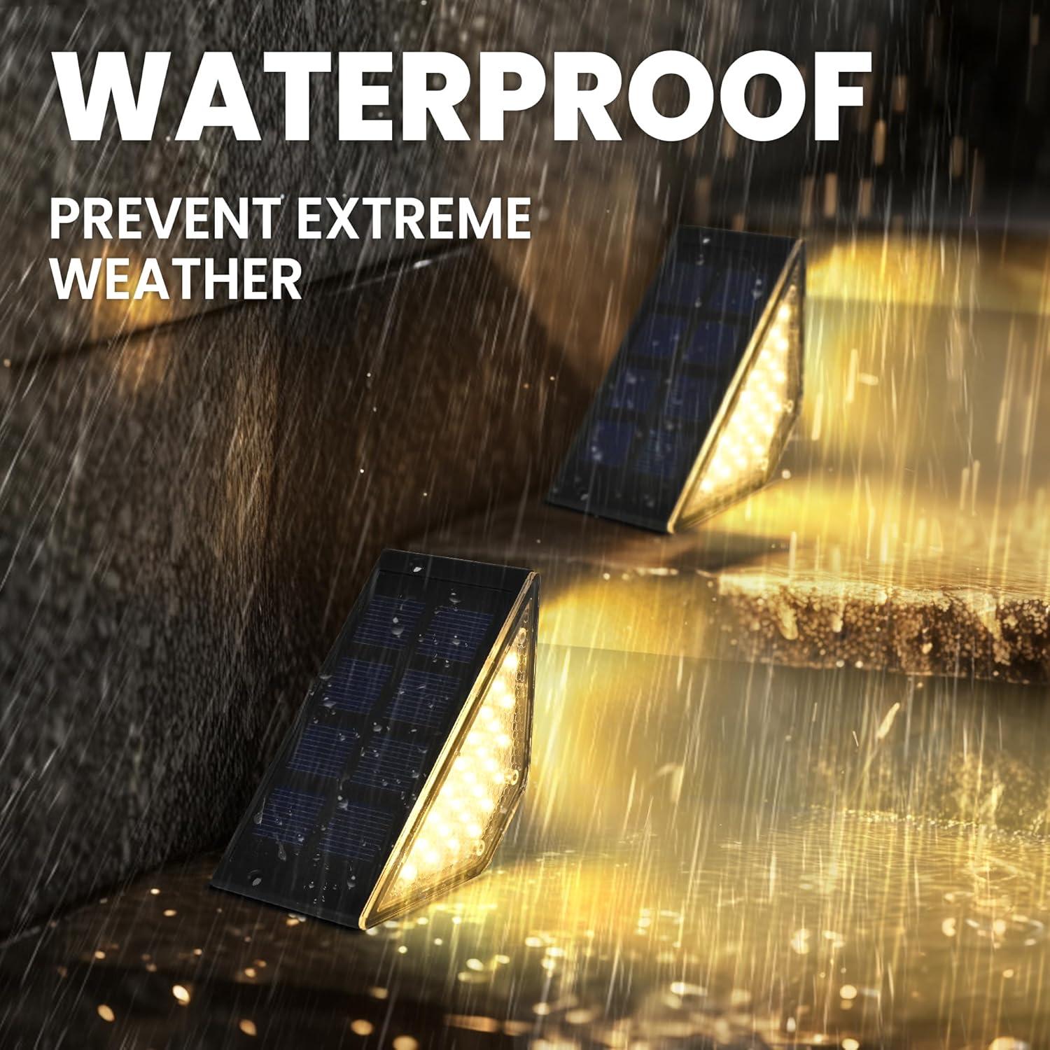 Solar Step Lights for Outside,24 LEDs Solar Stair Lights Waterproof IP65,Solar Deck Lights Outdoor for Yard, Porch, Front Door, Stair, Step, Patio, Deck(6 Pack, Warm White)