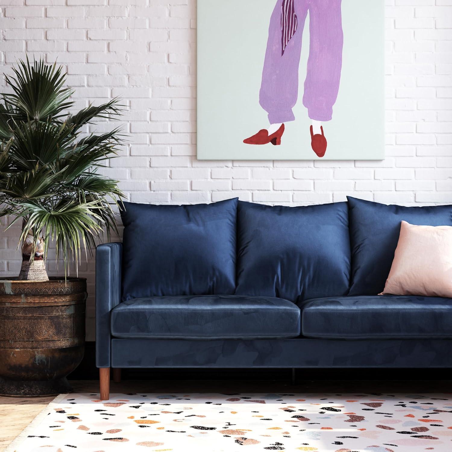 Luxurious Navy Blue Velvet Lawson Sofa with Pillow Back