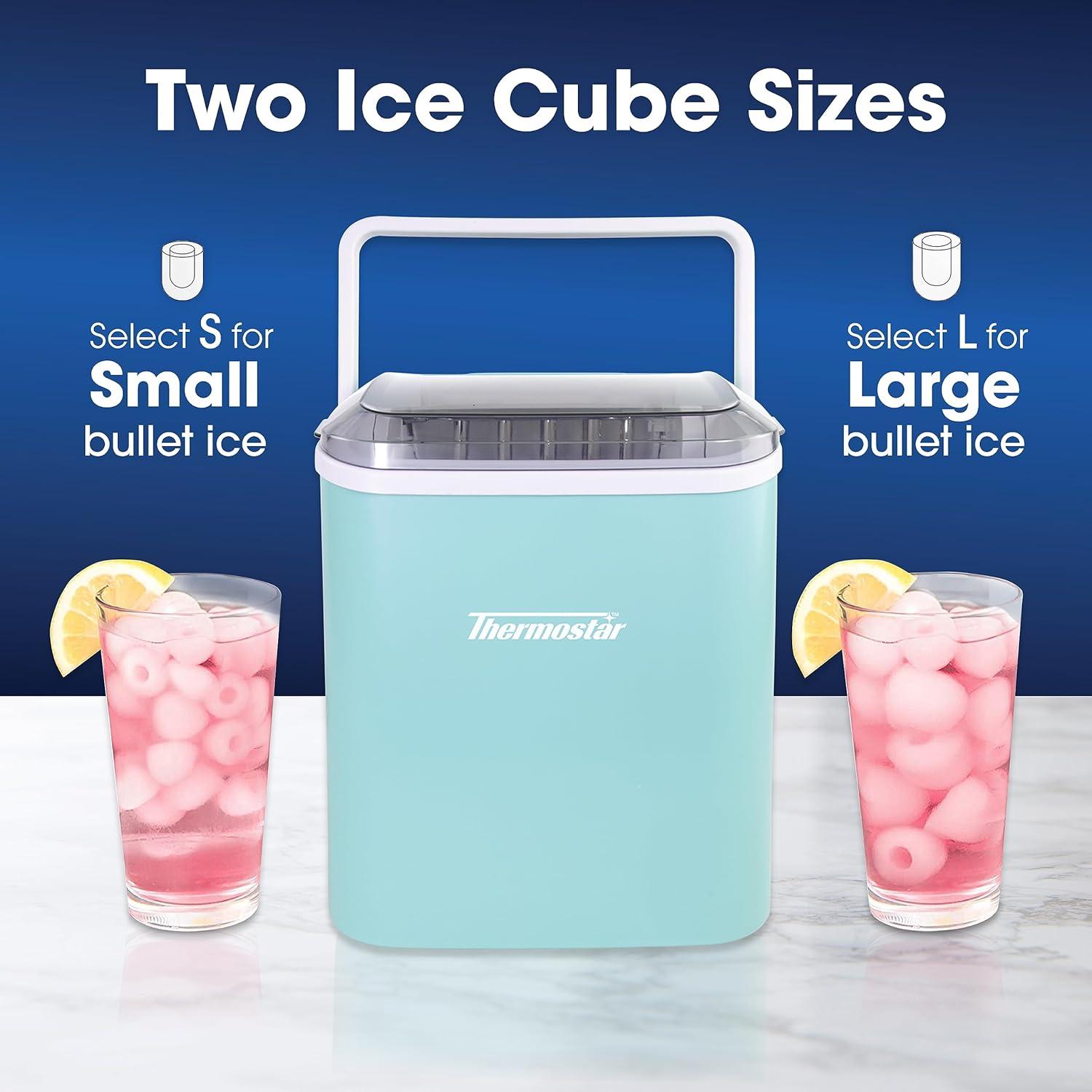 Thermostar TSICEBHNSC26AQ 26-Pound Automatic Self-Cleaning Portable Countertop Ice Maker Machine With Handle, Aqua