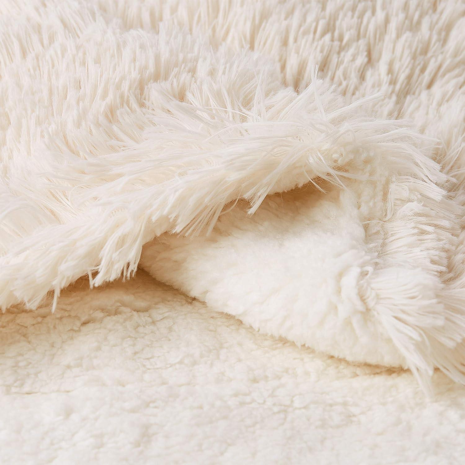 White Faux Fur and Sherpa Throw Blanket 60" x 70"