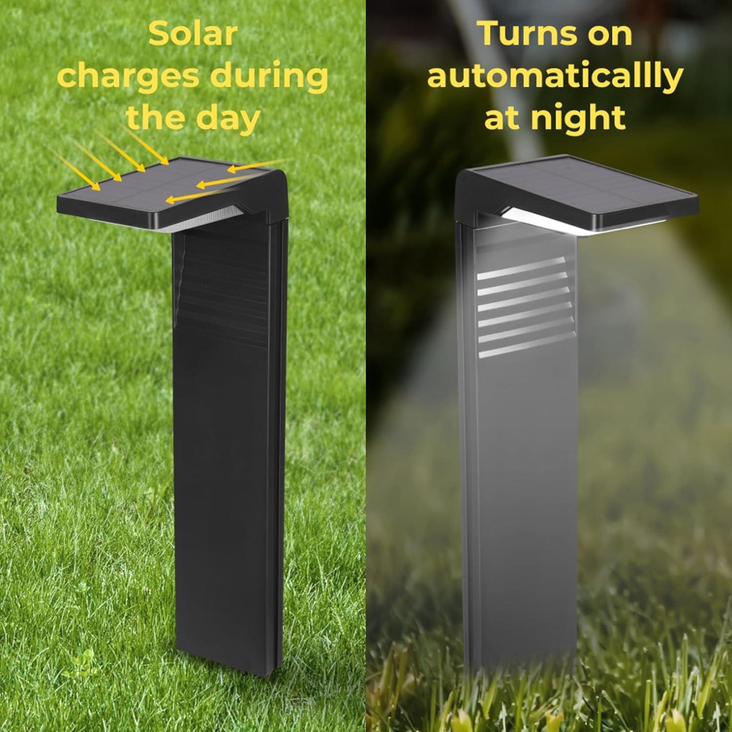 Techko 12.2" Solar Bollard LED Pathway Light (Set of 2)