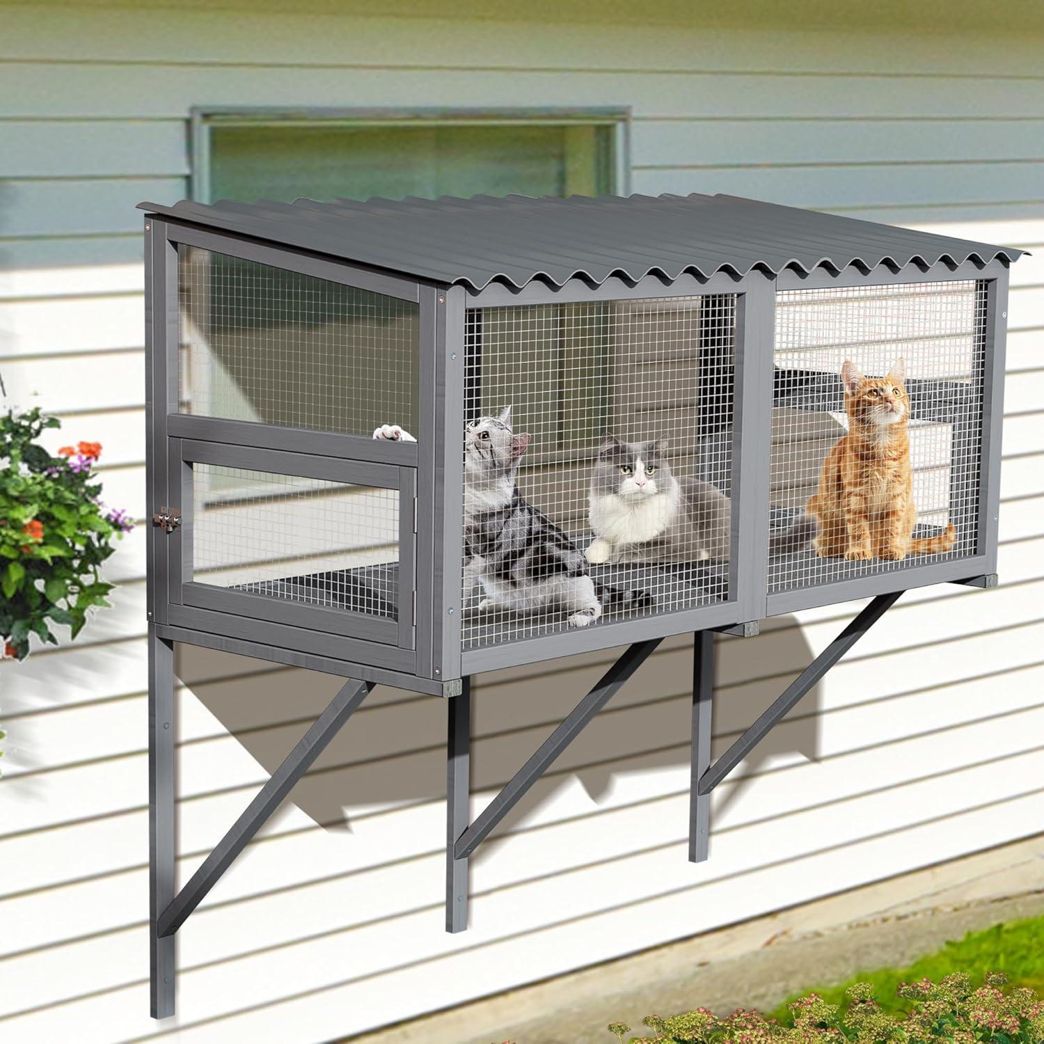 Tucker Murphy Pet™ Cat Catio,Cat Window Perch for Large Indoor Cats - Expandable Wooden Cat Window Box Enclosure for Multi Cats,