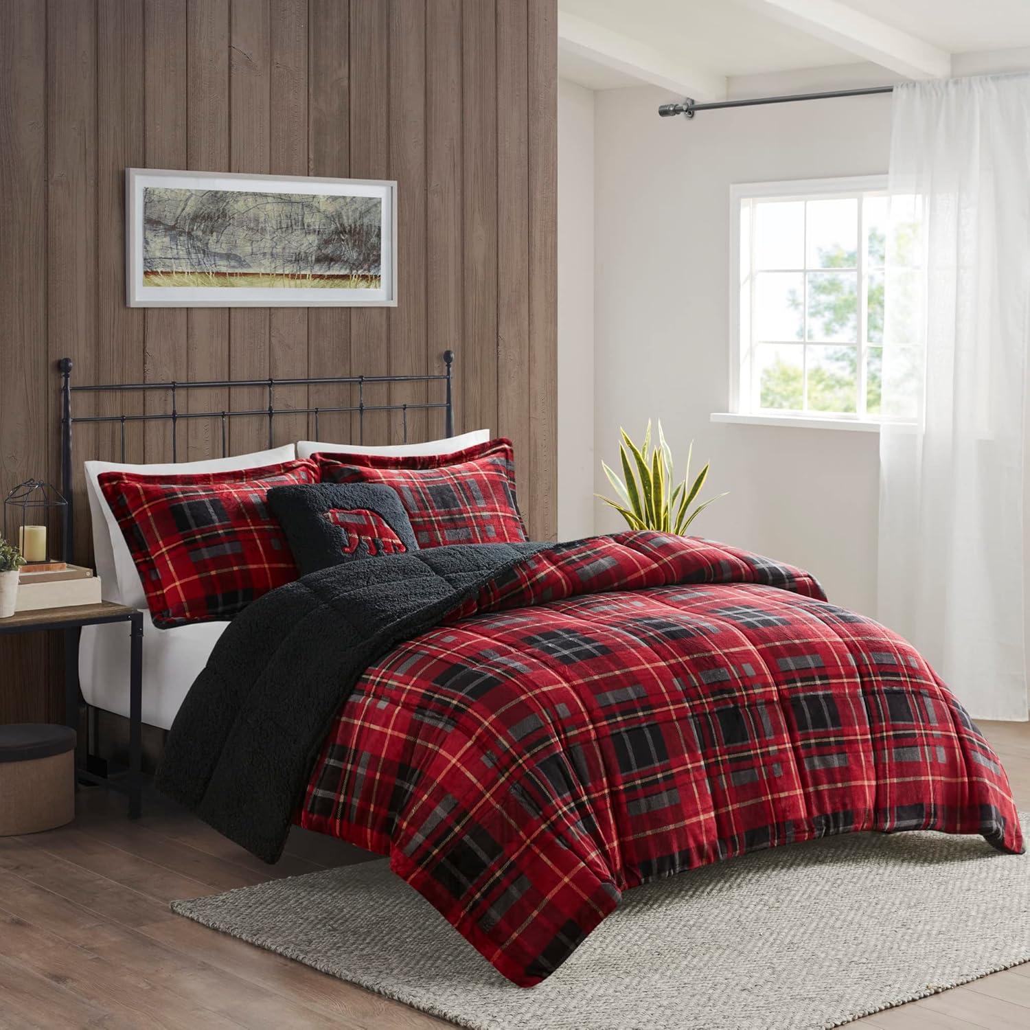 Full Red Plaid Down Alternative Bedspread Set