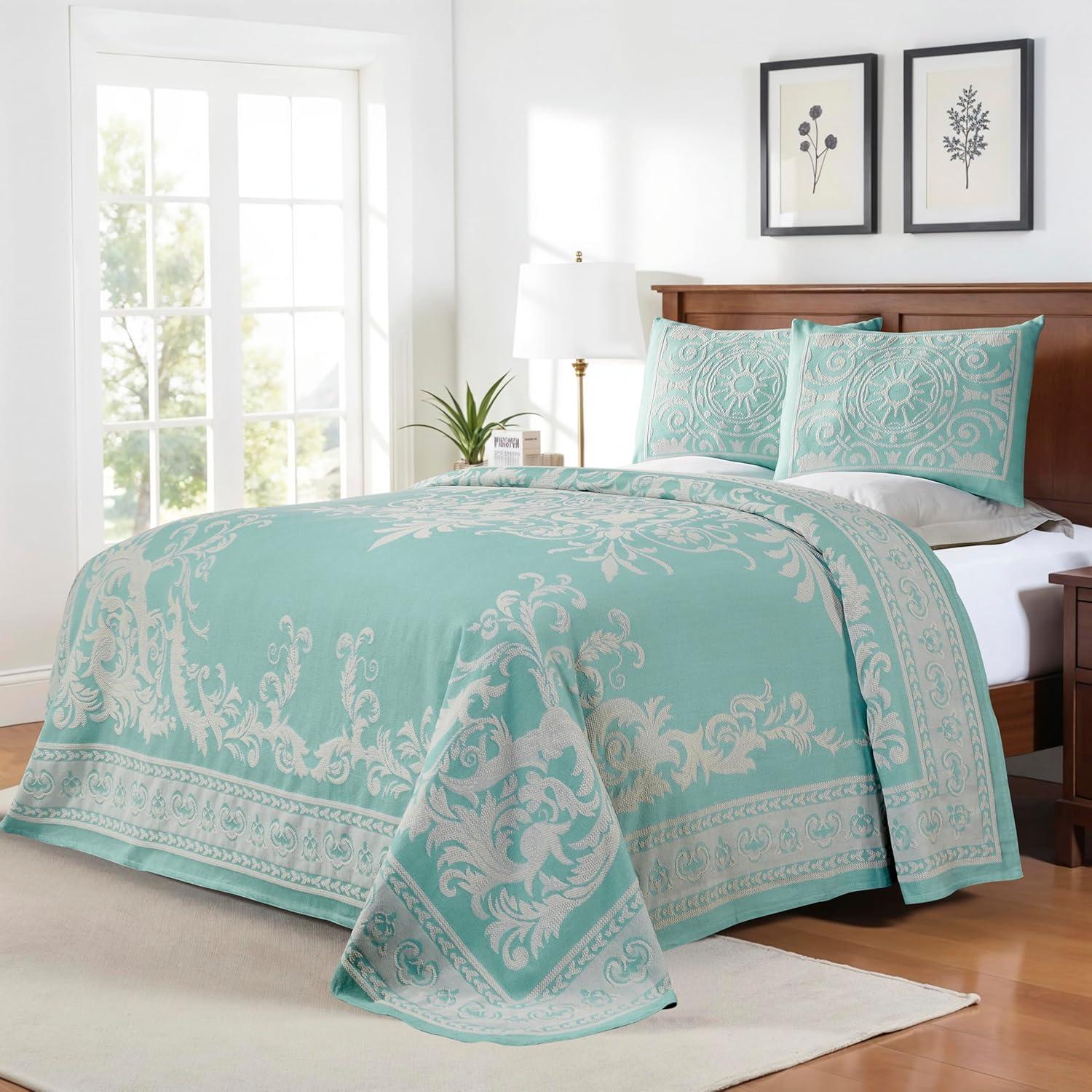 Superior Rio Lightweight Cotton Blend Woven Jacquard Traditional Medallion Bedspread/Coverlet Set
