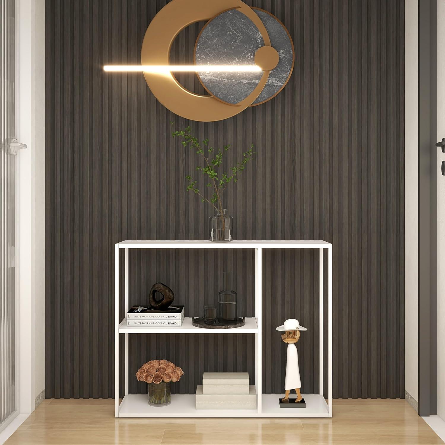 DCLRN Modern Metal Console Table with Storage Rack Ideal for Entryway,Foyer,Hallway,Couch,Living Room,Bar,and Kitchen-White