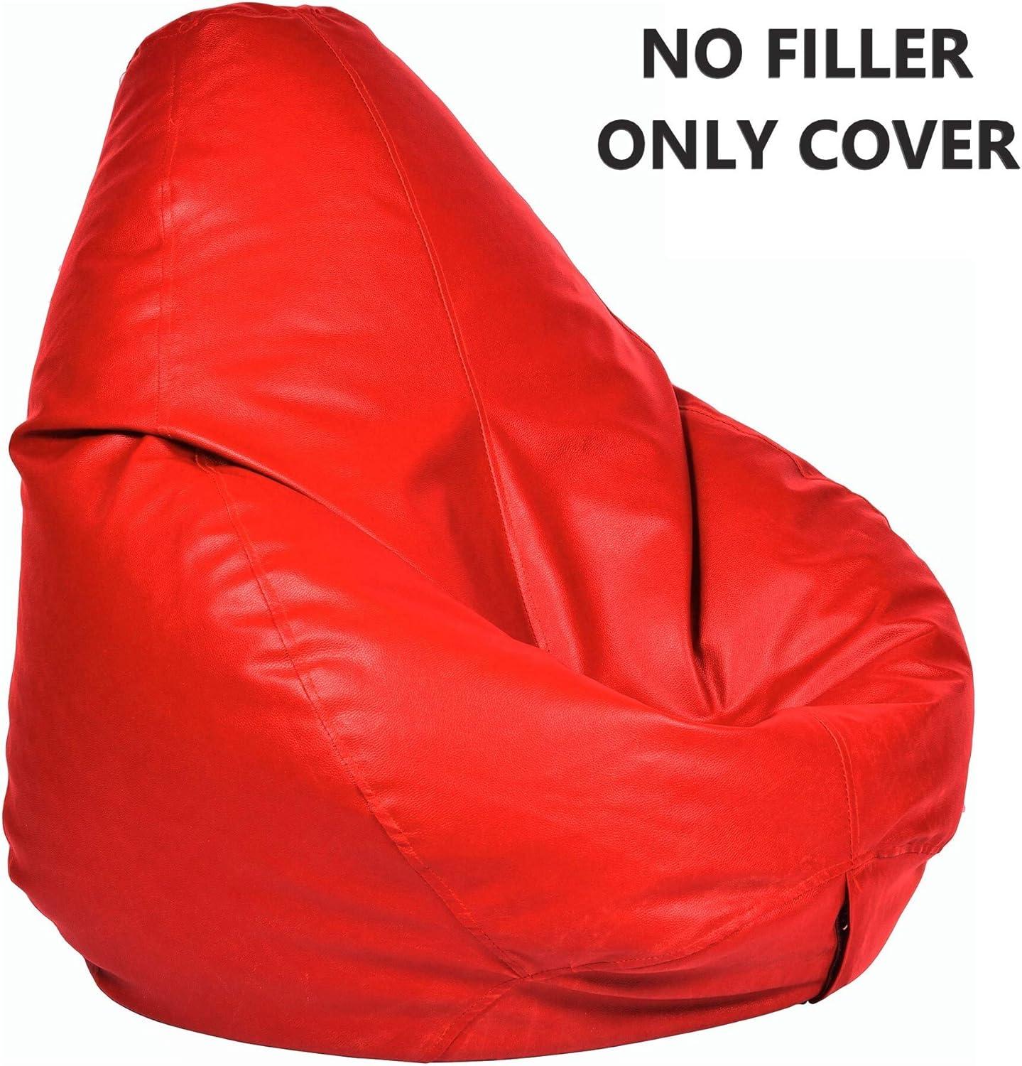 Ample Decor Bean Bag Cover (Filler Not Included), Plush Toys Storage Soft Leatherette, Durable Construction Sturdy Zipper, Ideal for Children and Teenagers - Red