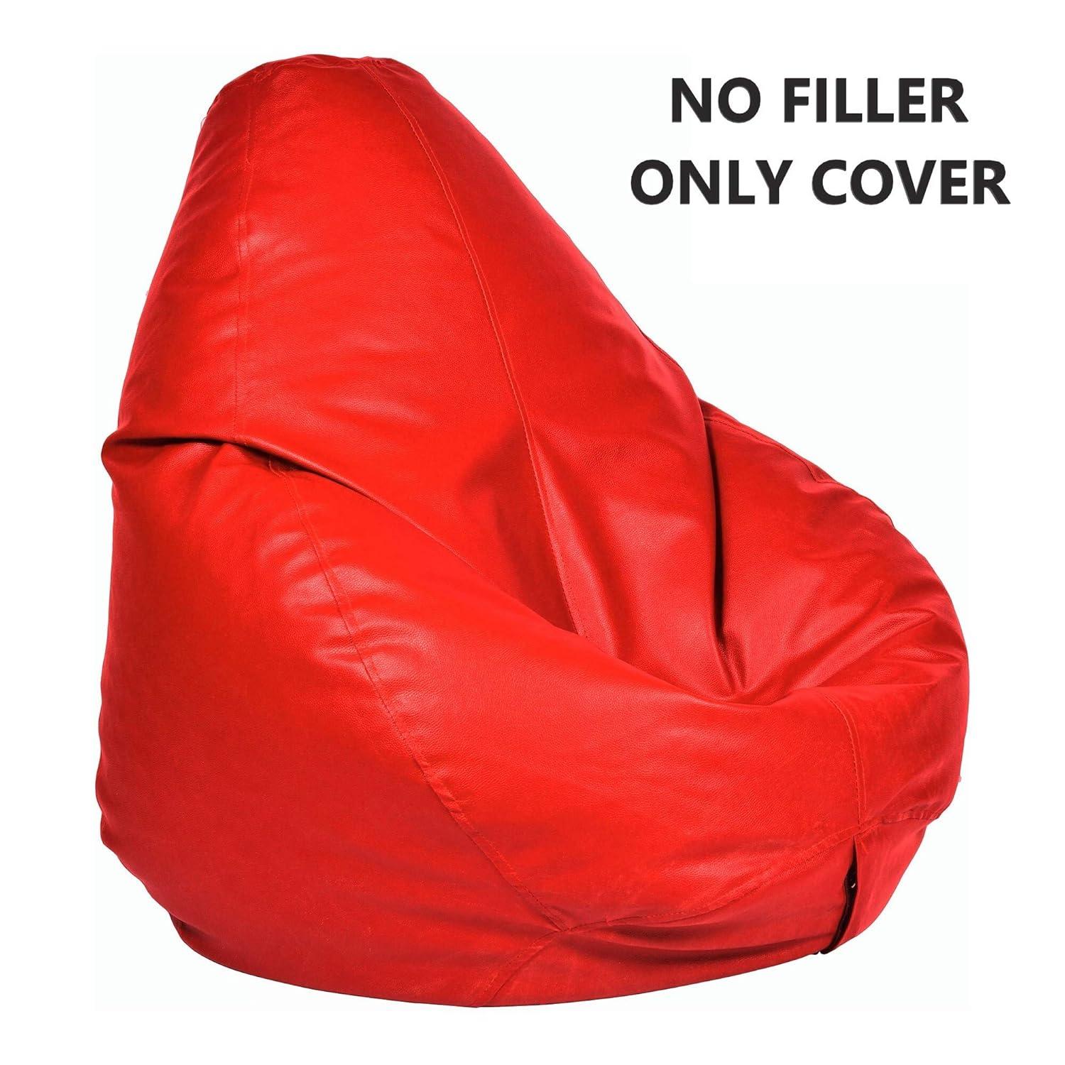 Ample Decor Bean Bag Cover (Filler Not Included), Plush Toys Storage Soft Leatherette, Durable Construction Sturdy Zipper, Ideal for Children and Teenagers - Red