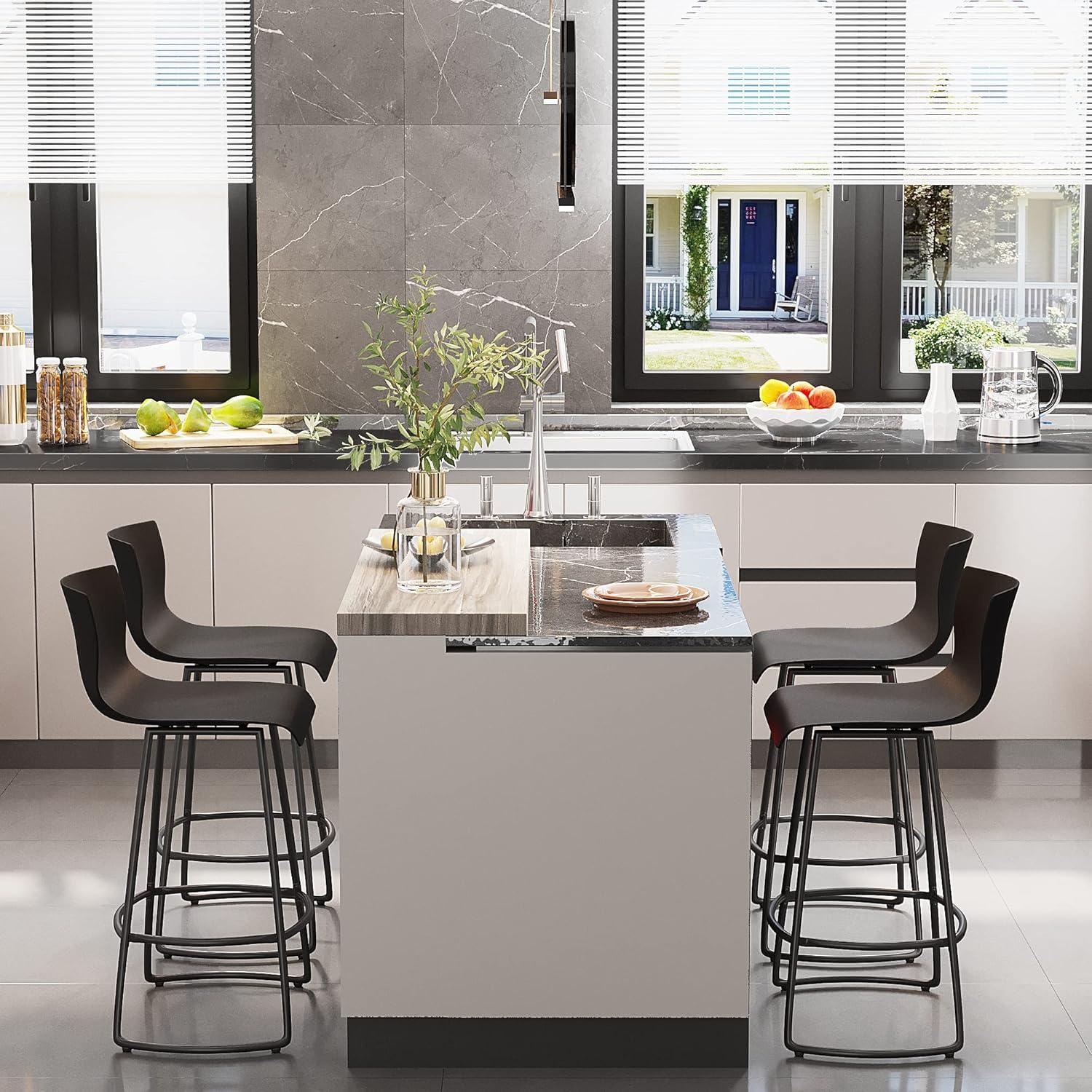 Bar Stools Set of 4 Counter Height Bar Stools Modern Swivel Bar Chairs with Back Plastic 24" Metal Counter Height stools,Black