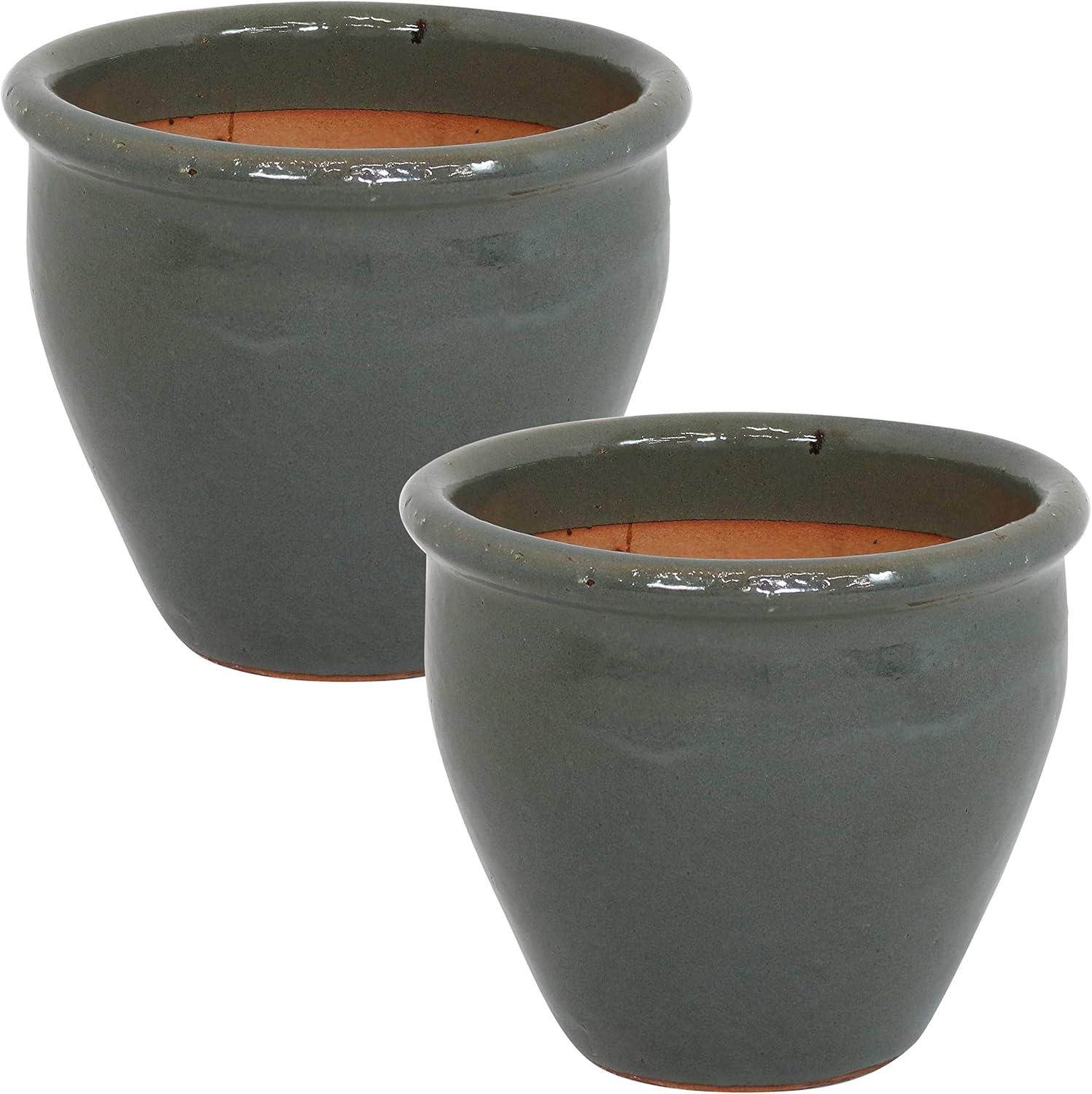 Sunnydaze Chalet Outdoor/Indoor High-Fired Glazed UV- and Frost-Resistant Ceramic Planters with Drainage Holes - 2-Pack