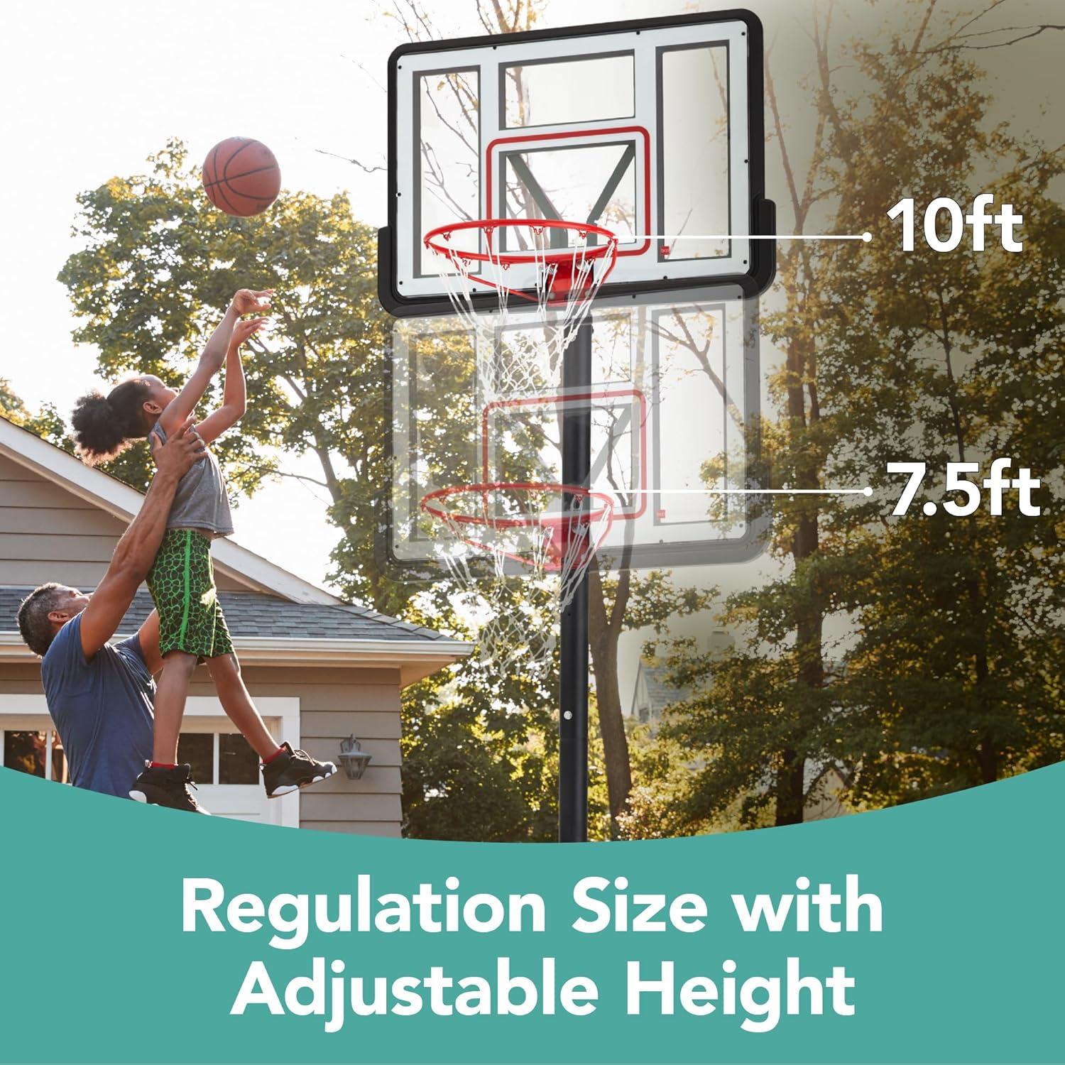 Best Choice Products Adjustable Regulation-Size Basketball Hoop, Portable Sport System w/ Fillable Base, 2 Wheels - Clear