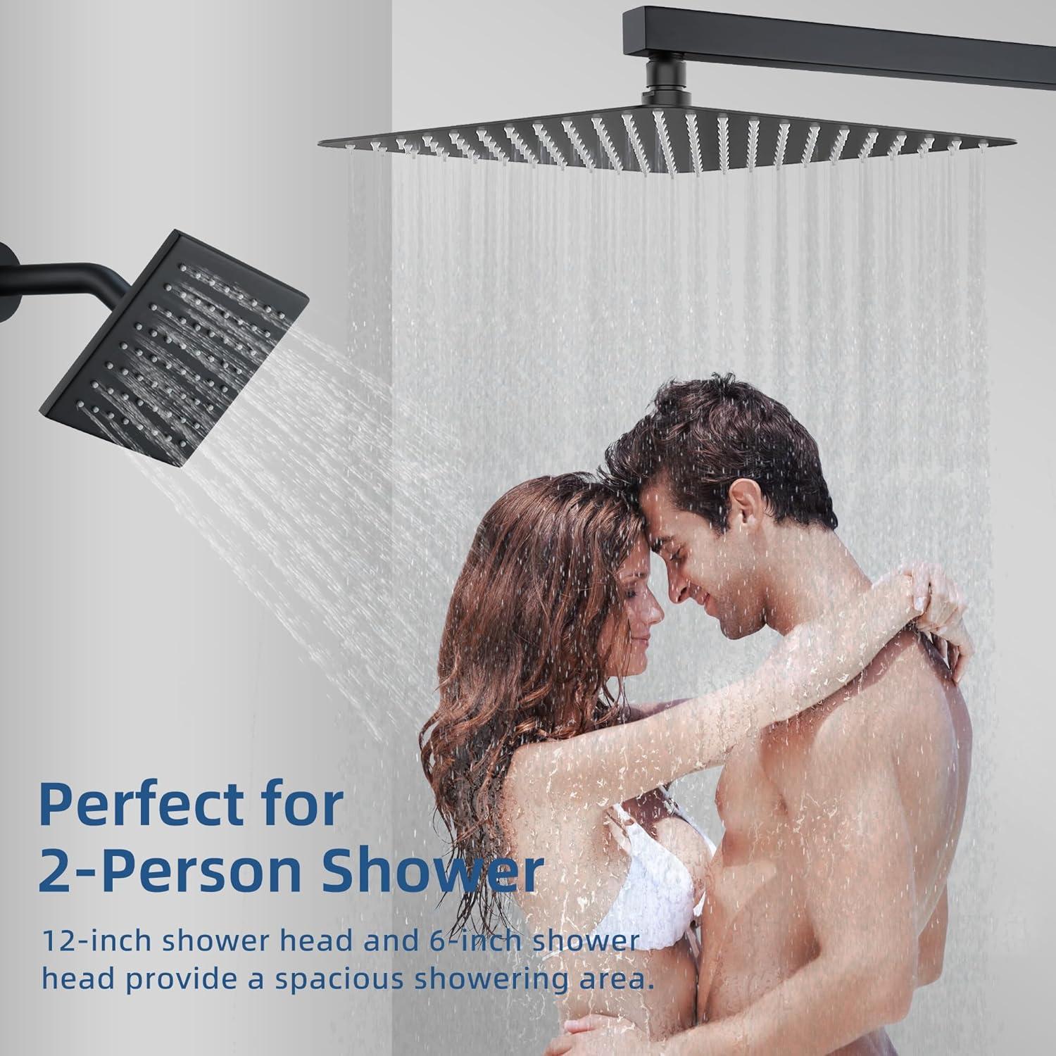Rainfall Symphony 12inch 3-Function Dual Shower Head Thermostatic Shower System with 3 Sprays Handheld