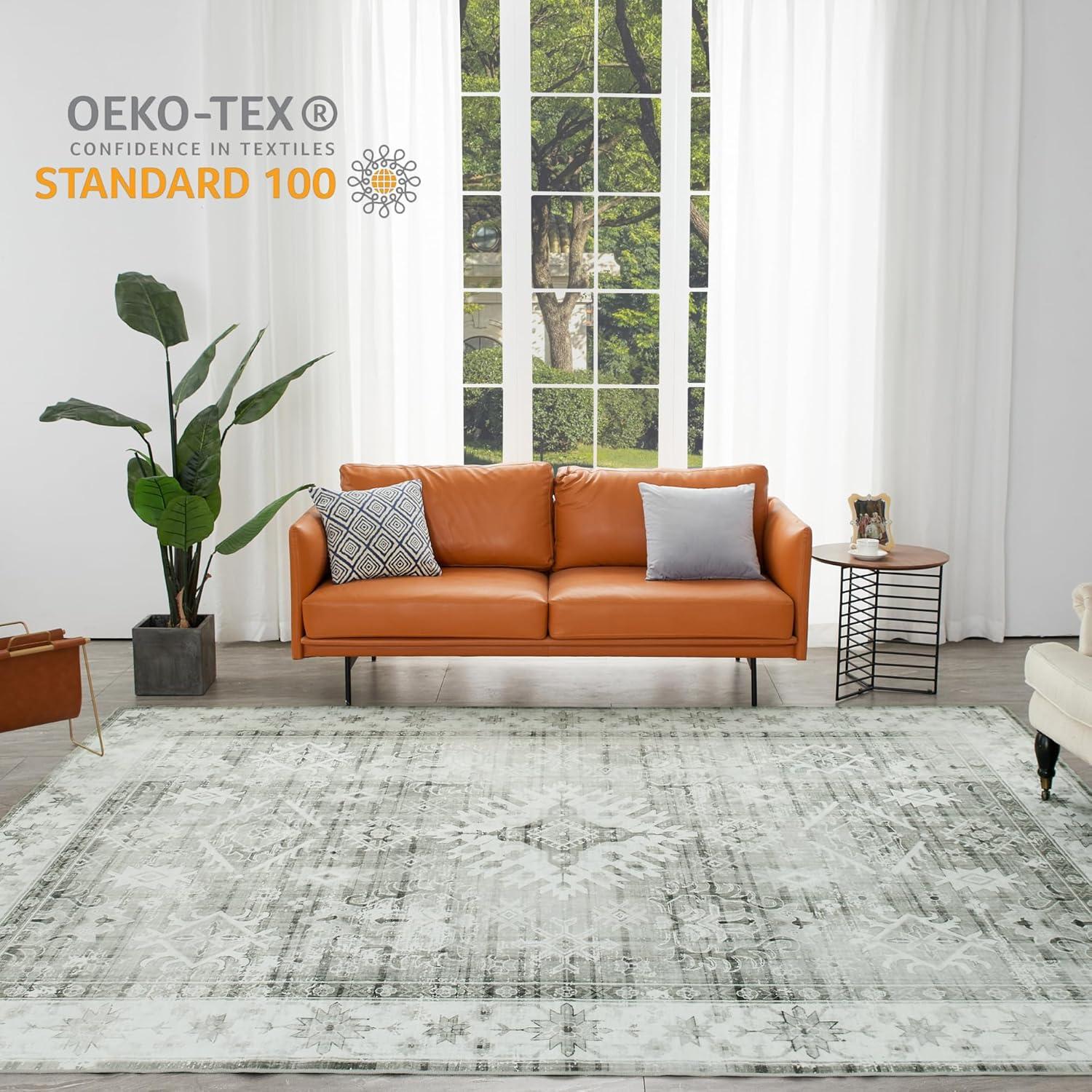 ABYNOW 6x9 Area Rug – Machine Washable, Soft Modern Abstract Carpet for Living Room & Bedroom with Non-Slip Backing, Grey