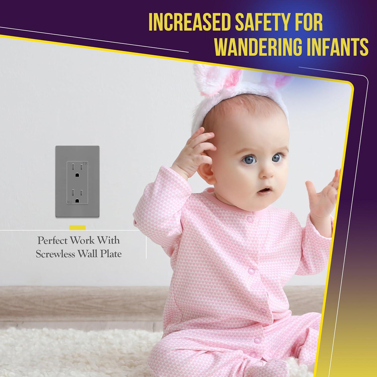 Gray Tamper-Resistant Decorator Receptacle Outlet with Wall Plate