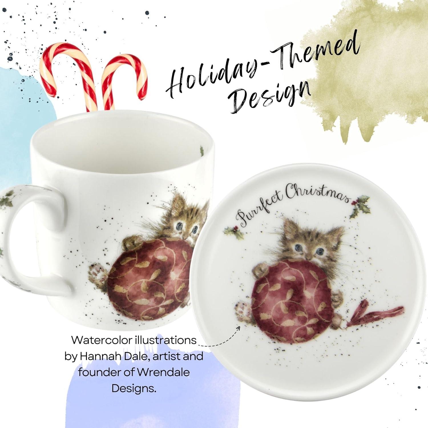 Royal Worcester Rw-Wrendale Designs Mug & Coaster St Purrfect Xmas