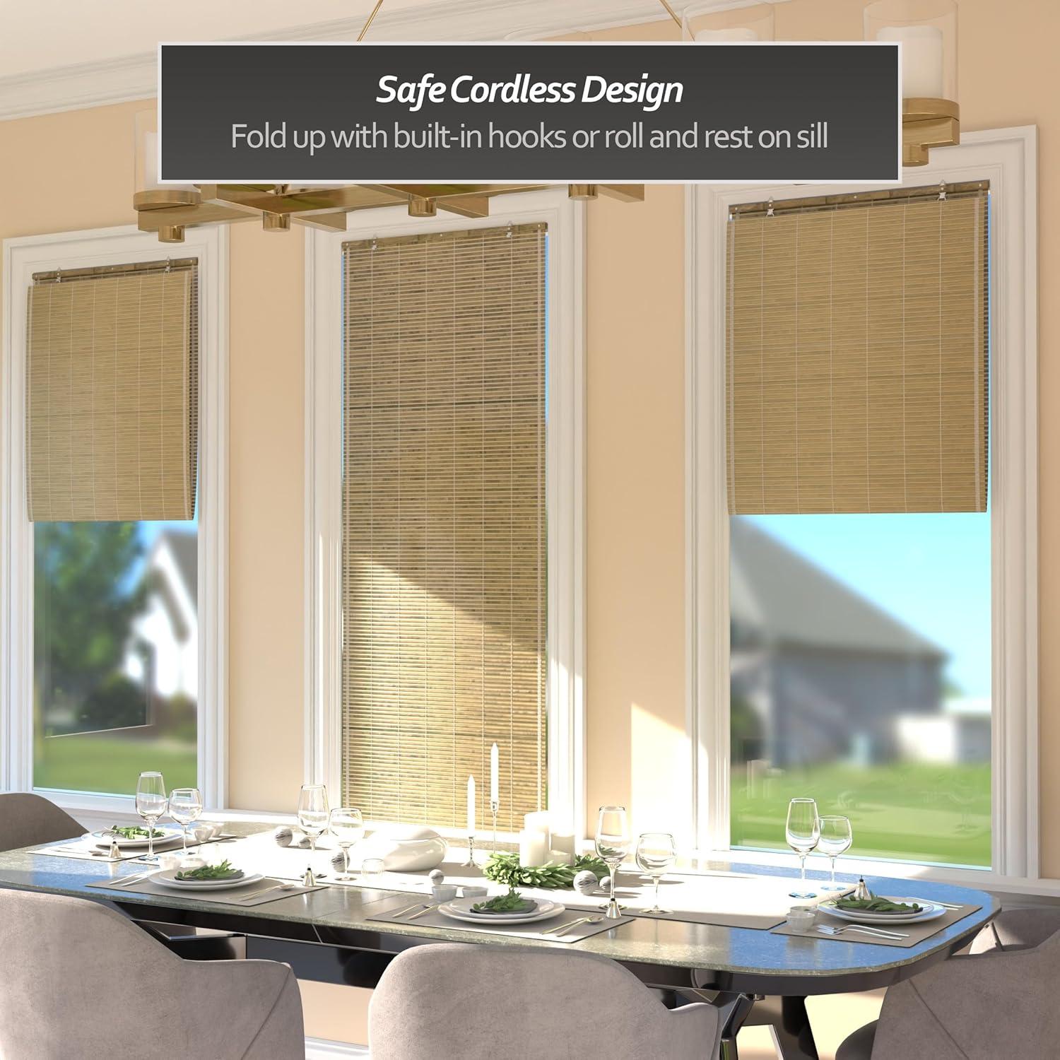 Oriental Furniture Cordless Light Filtering Bamboo Roman Window Shades, Beige, 2" x 24"