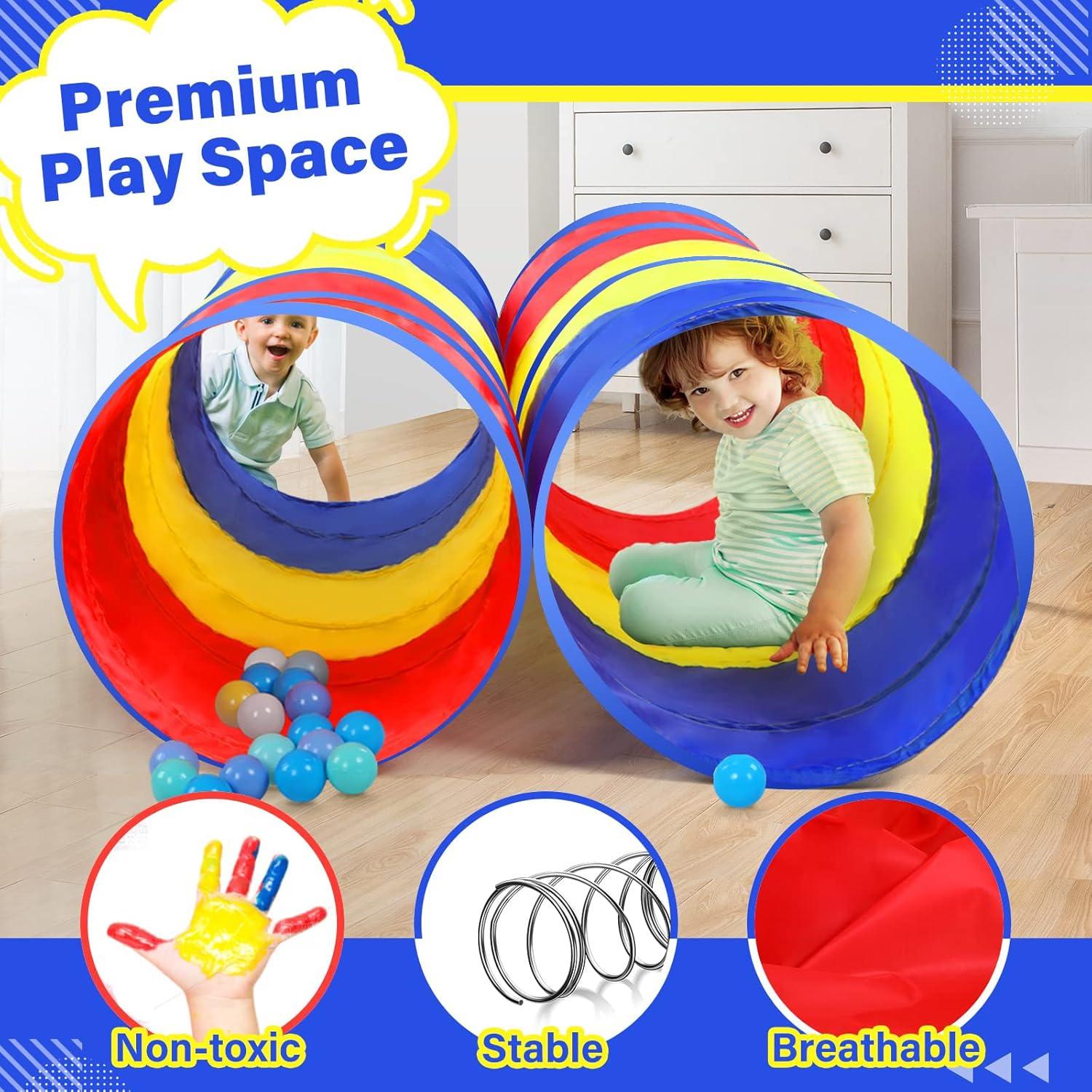 PigPigPen Pop Up Play Tunnel Tent for Toddlers Babies or Dogs, Indoor & Outdoor Toys for Kids Backyard Playset. (Red,Yellow,Blue)